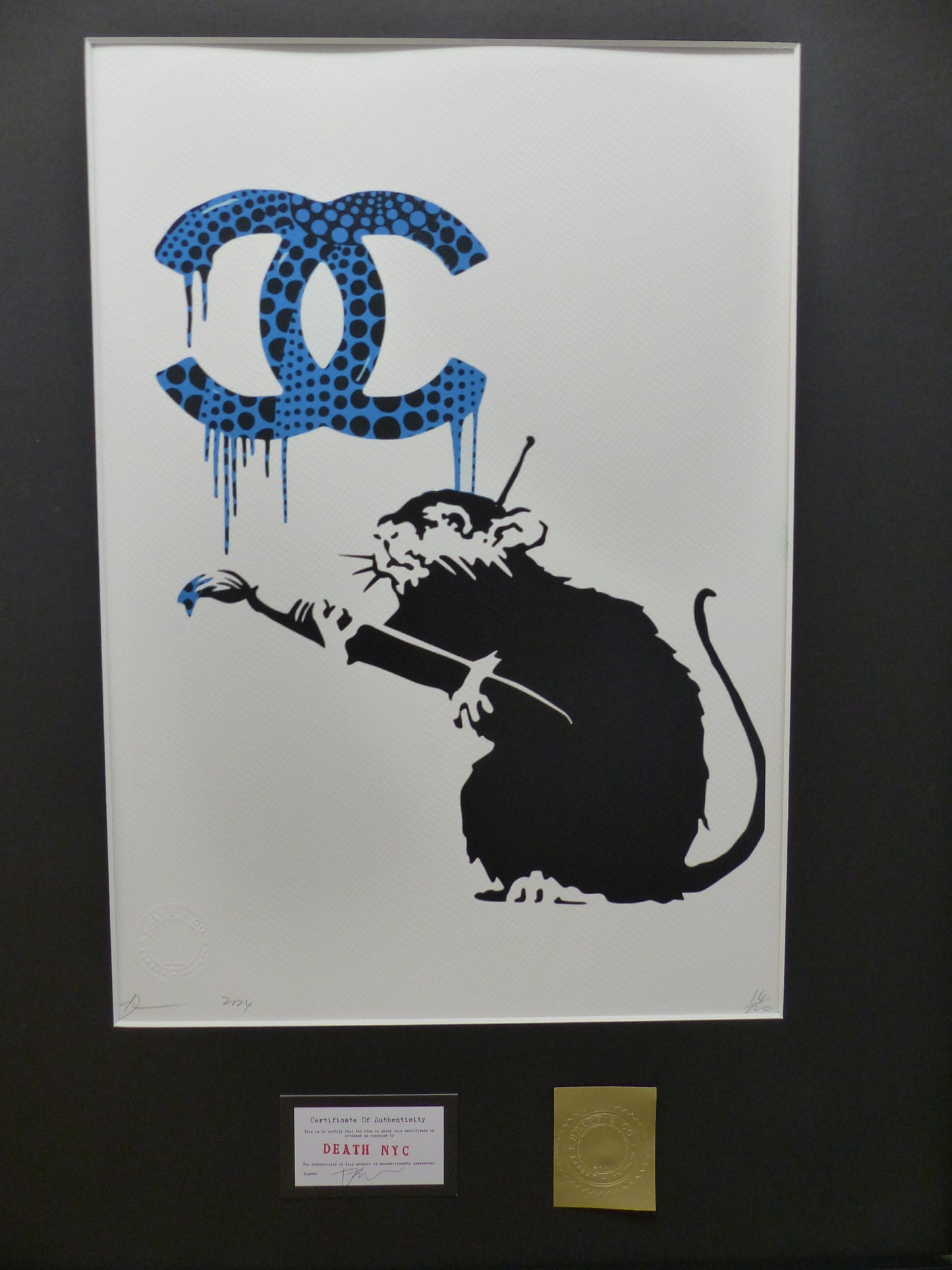 DEATH NYC  Lithografie ltd. Edit. of 120 "Banksy Rat Chanel" 3D Siegel COA