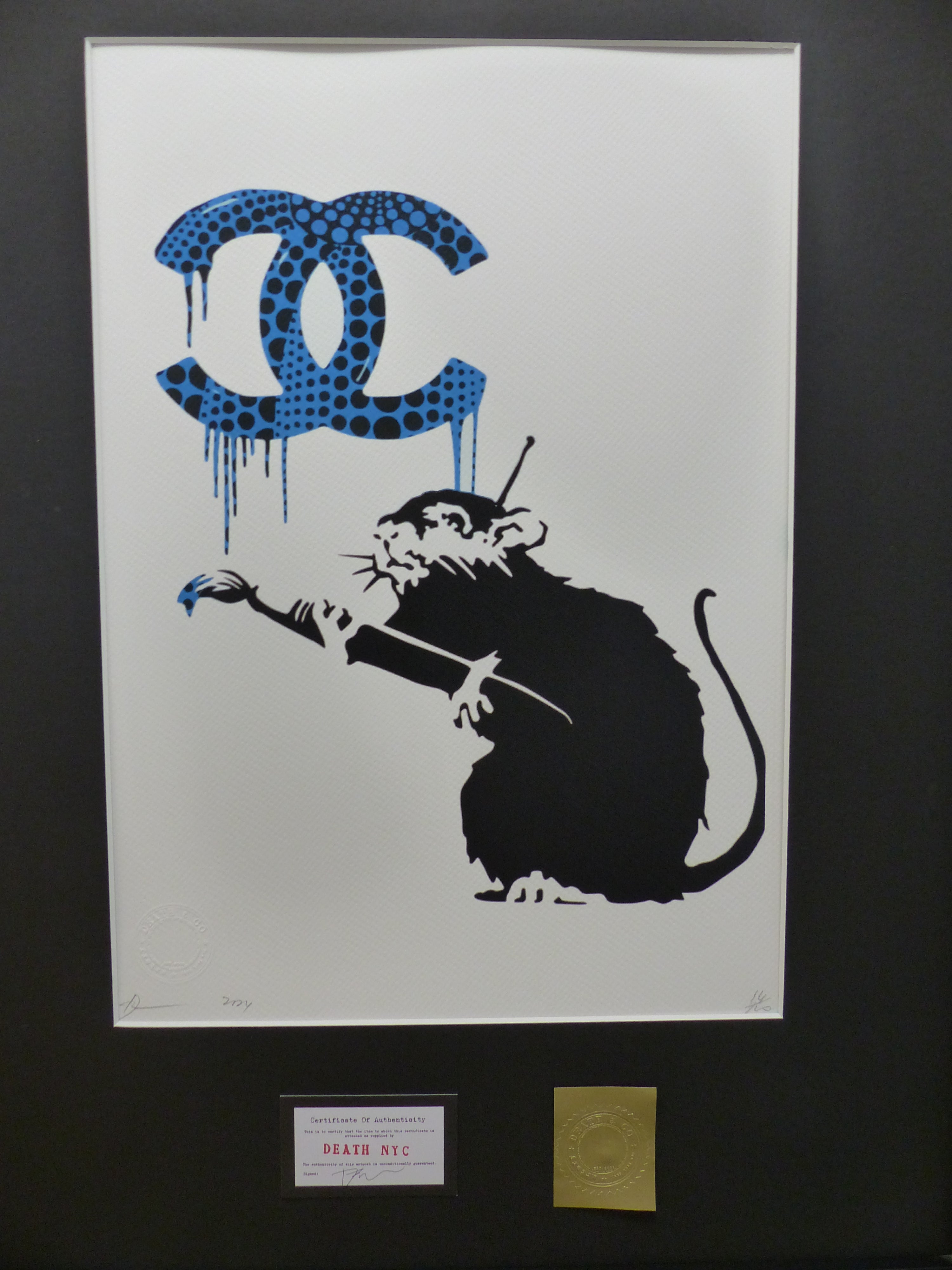 DEATH NYC  Lithografie ltd. Edit. of 120 "Banksy Rat Chanel" 3D Siegel COA