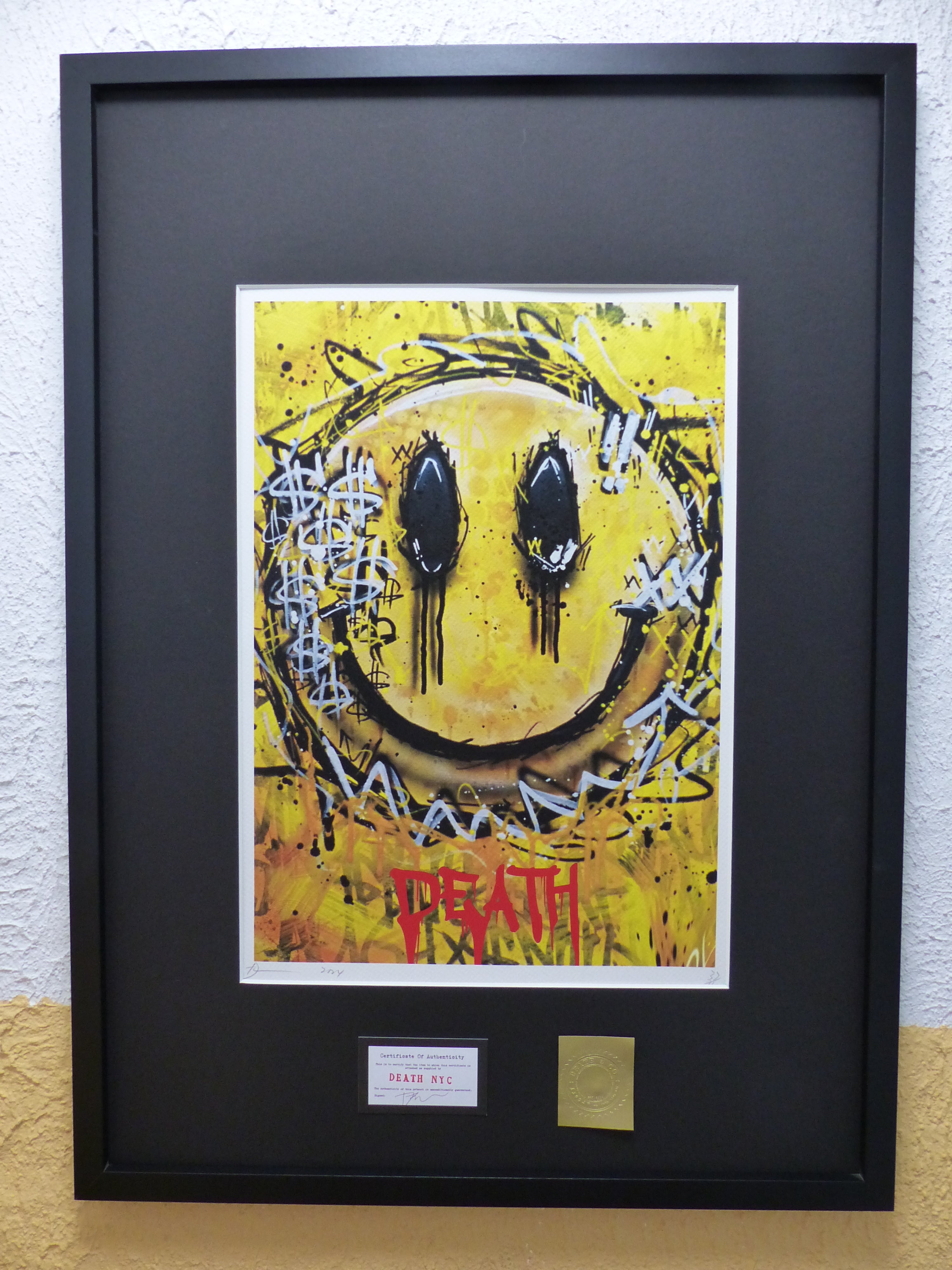 DEATH NYC fertig gerahmte Lithografie ltd Edition of 100 " Death Smiley " 3D Siegel COA