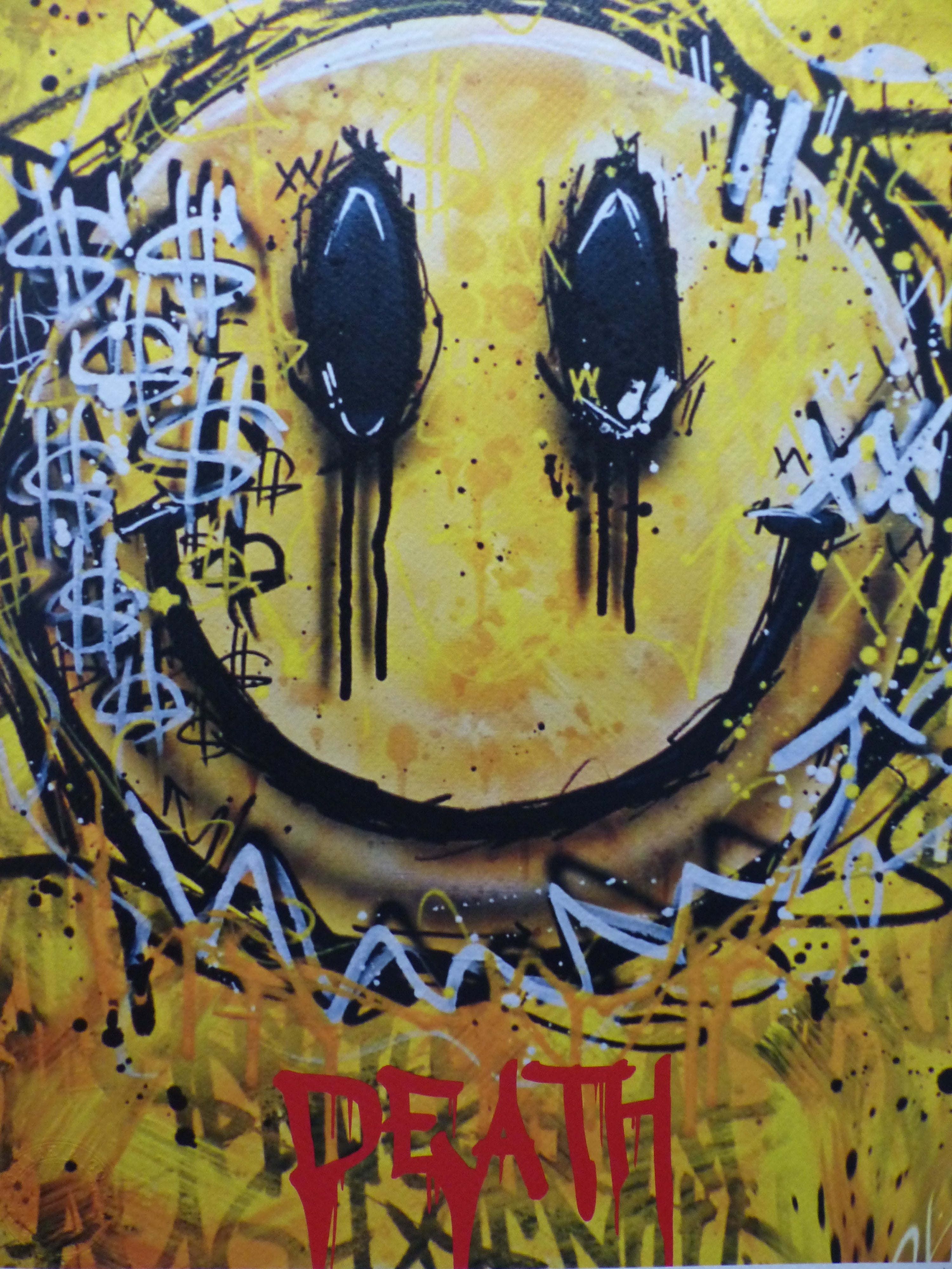DEATH NYC fertig gerahmte Lithografie ltd Edition of 100 " Death Smiley " 3D Siegel COA