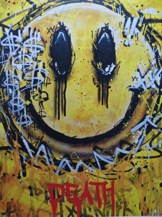 DEATH NYC fertig gerahmte Lithografie ltd Edition of 100 " Death Smiley " 3D Siegel COA