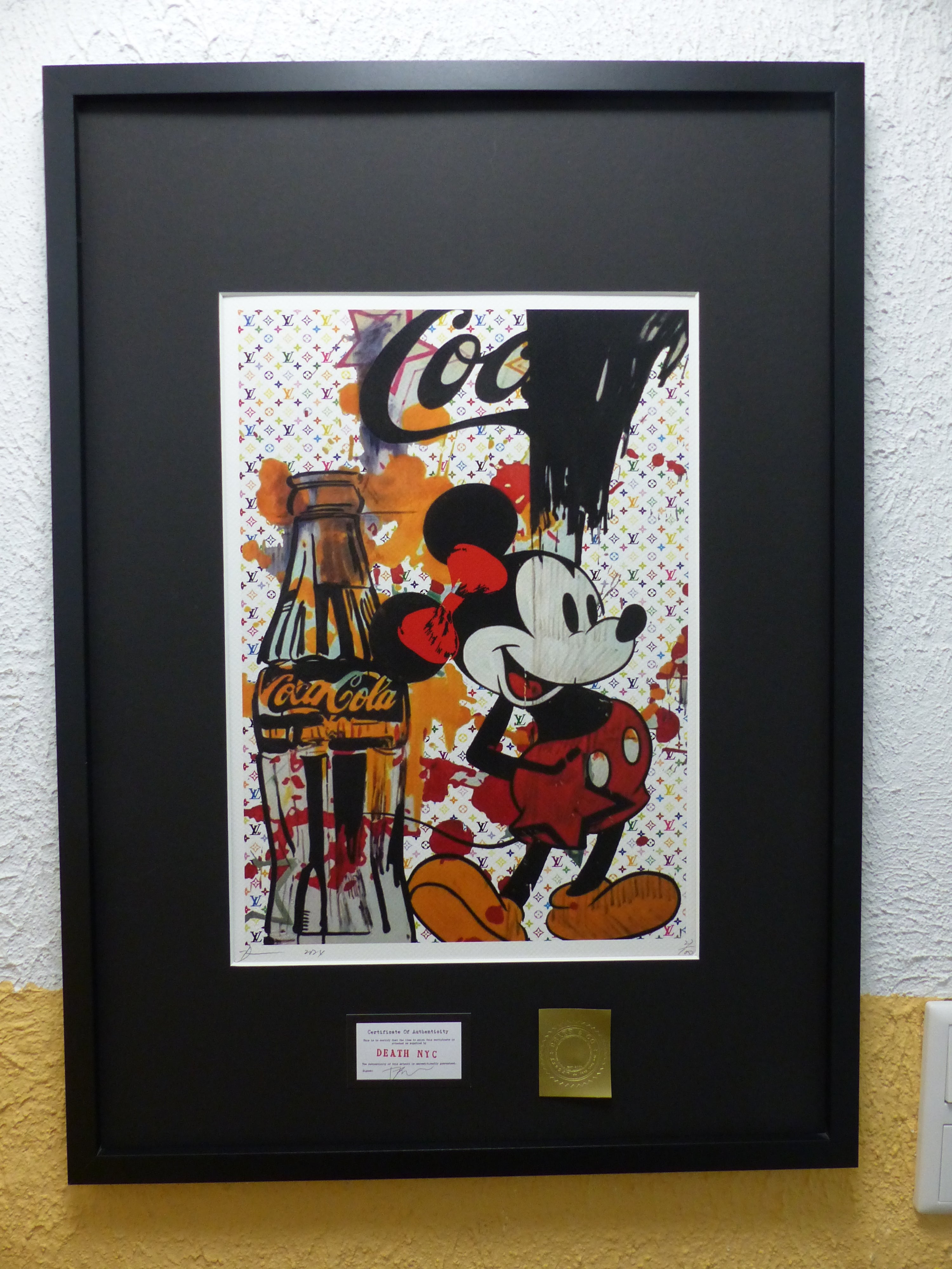 DEATH NYC fertig gerahmt Lithografie ltd. Edit. of 100 "MICKEY MOUSE Coca-Cola" 3D Siegel u COA