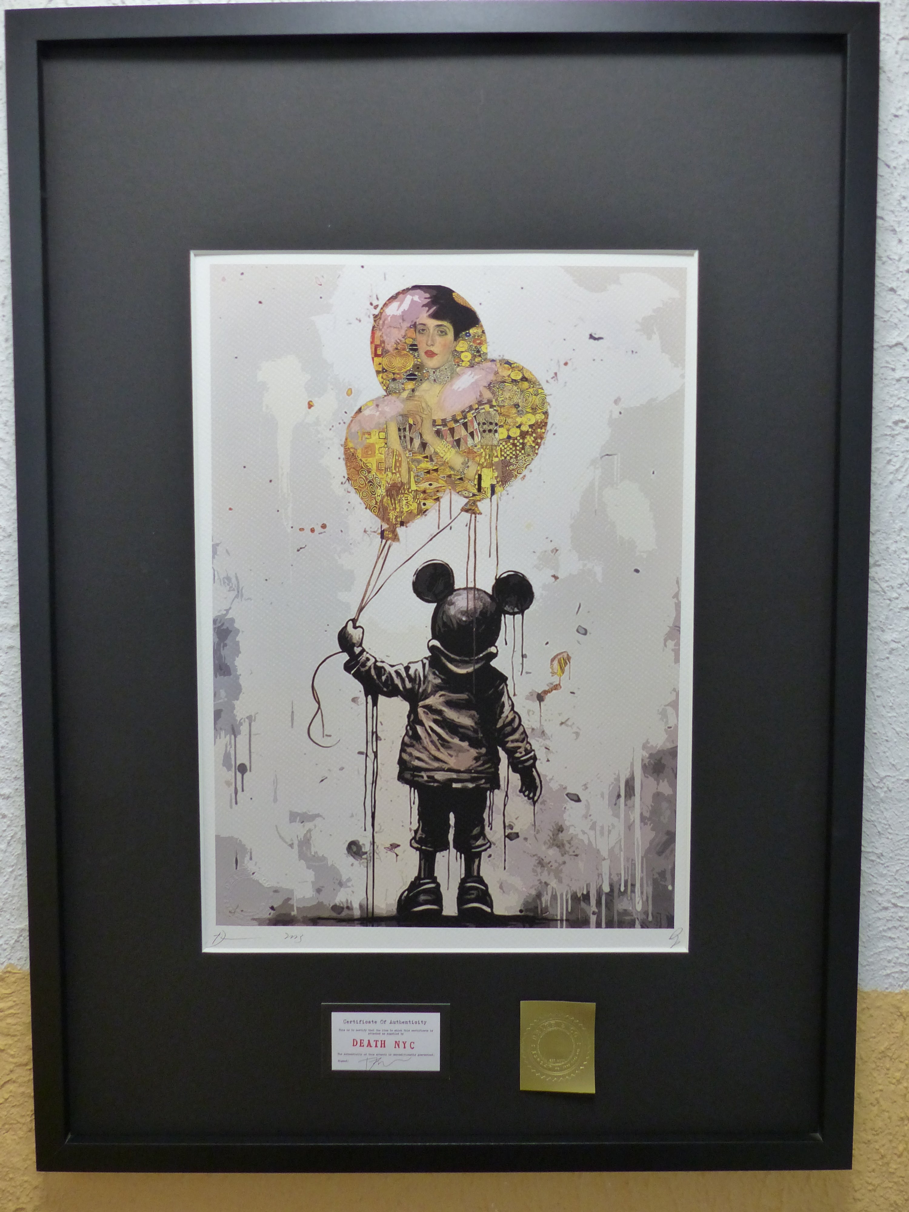 DEATH NYC fertig gerahmte Lithografie ltd Edition of 100"Mickey Mouse with balloons" 3D Siegel u COA