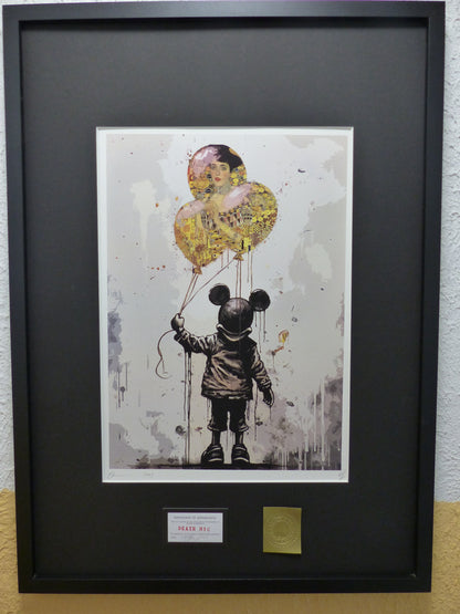 DEATH NYC fertig gerahmte Lithografie ltd Edition of 100"Mickey Mouse with balloons" 3D Siegel u COA