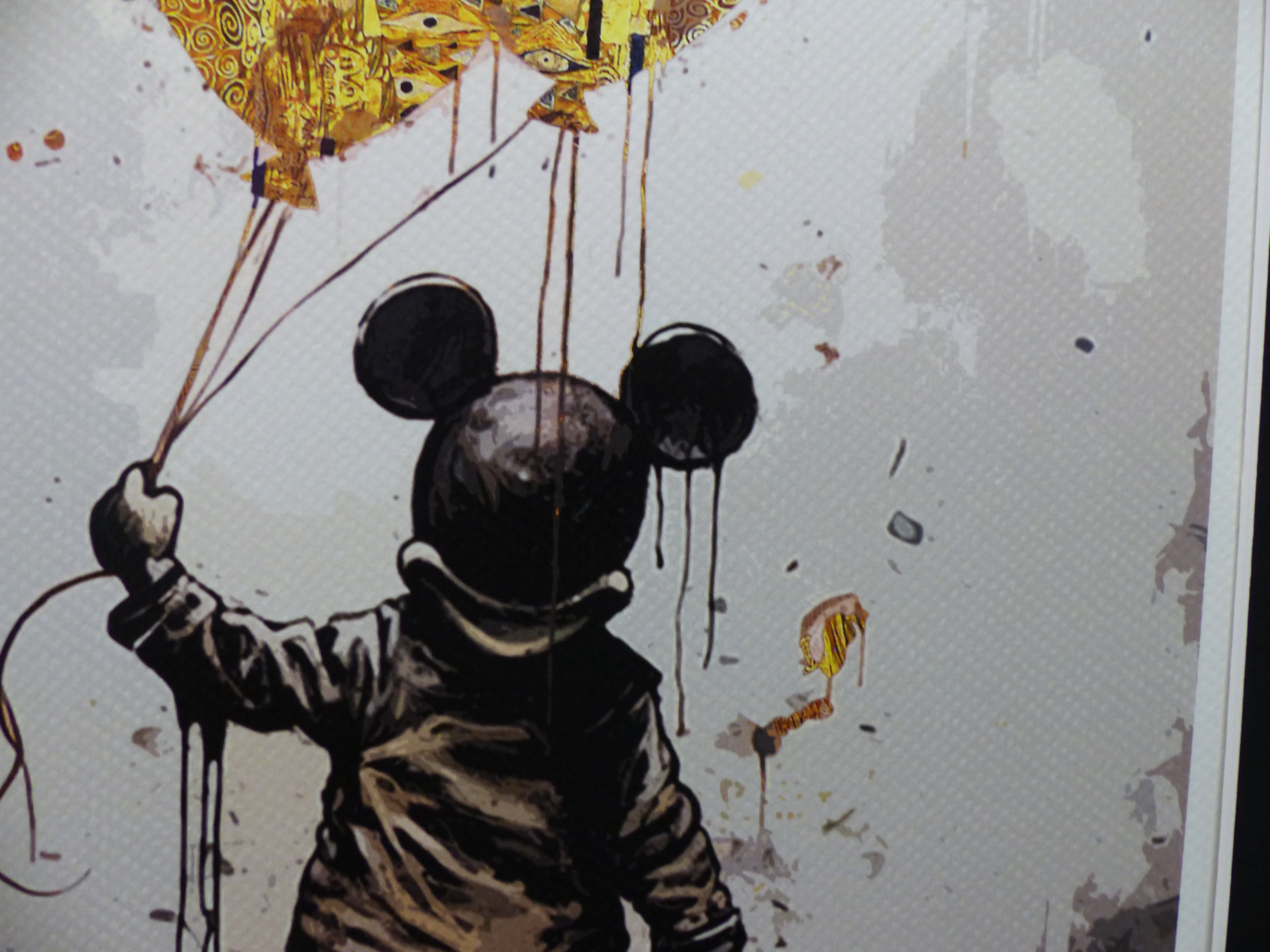 DEATH NYC fertig gerahmte Lithografie ltd Edition of 100"Mickey Mouse with balloons" 3D Siegel u COA