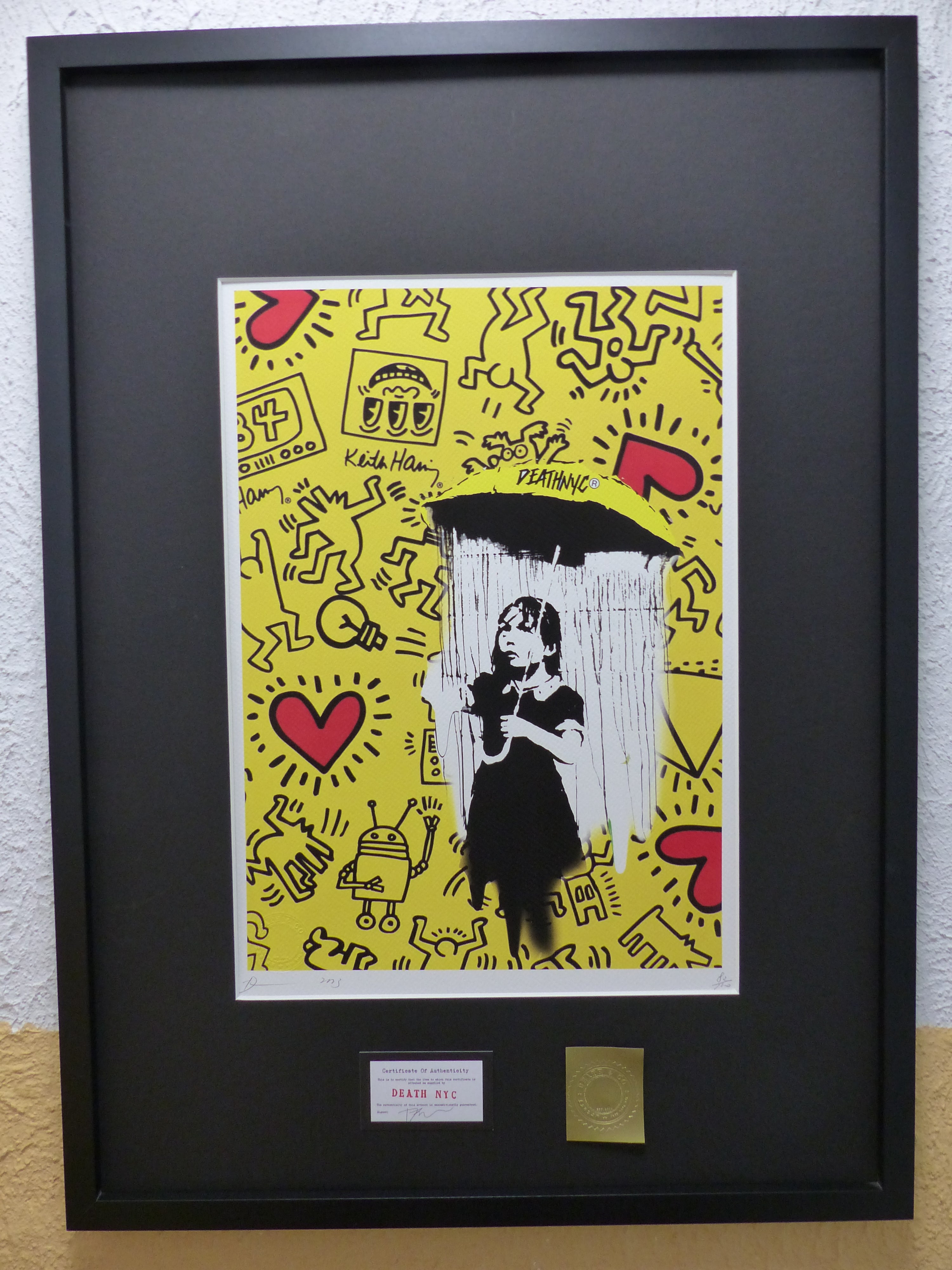 DEATH NYC fertig gerahmte Lithografie ltd. Edit. of 100"Banksy Keith Haring" 3D Siegel COA