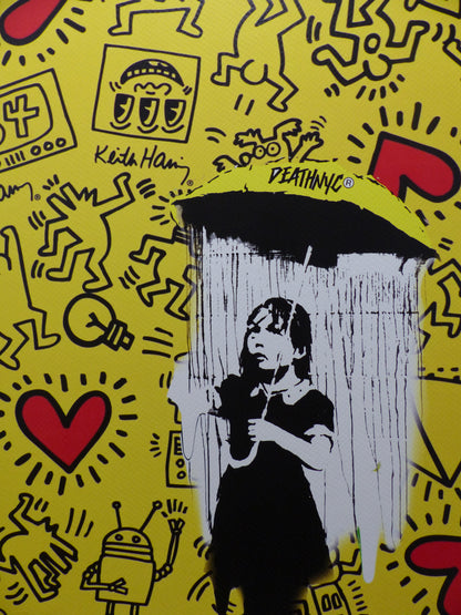 DEATH NYC fertig gerahmte Lithografie ltd. Edit. of 100"Banksy Keith Haring" 3D Siegel COA