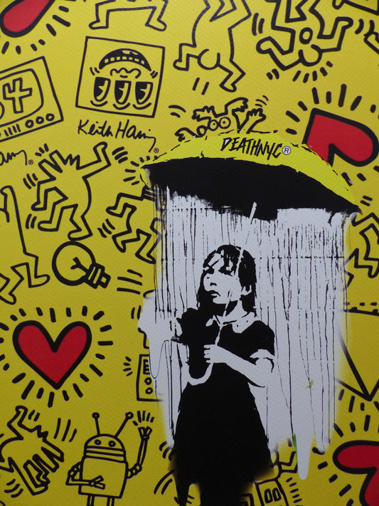 DEATH NYC fertig gerahmte Lithografie ltd. Edit. of 100"Banksy Keith Haring" 3D Siegel COA