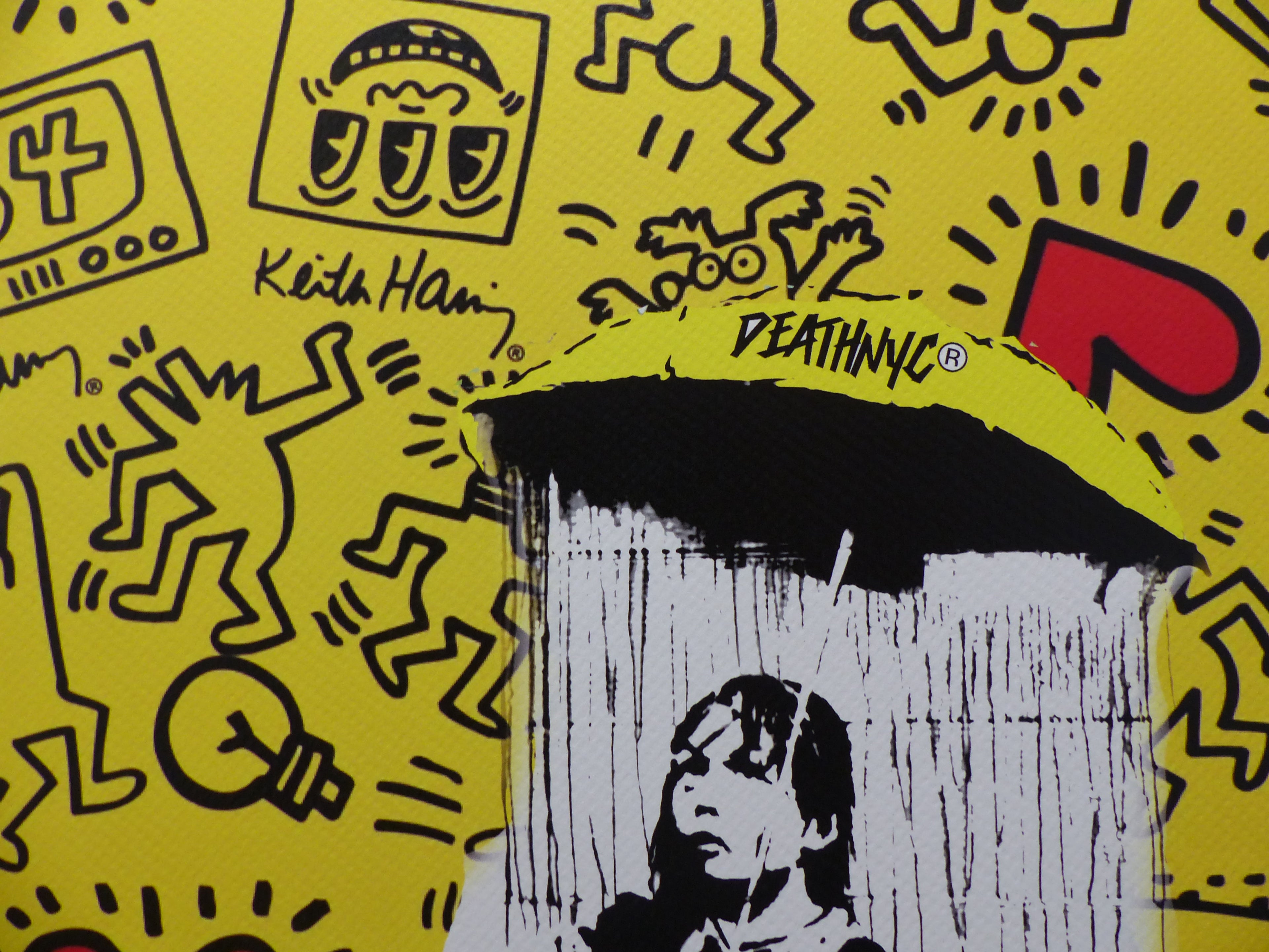 DEATH NYC fertig gerahmte Lithografie ltd. Edit. of 100"Banksy Keith Haring" 3D Siegel COA