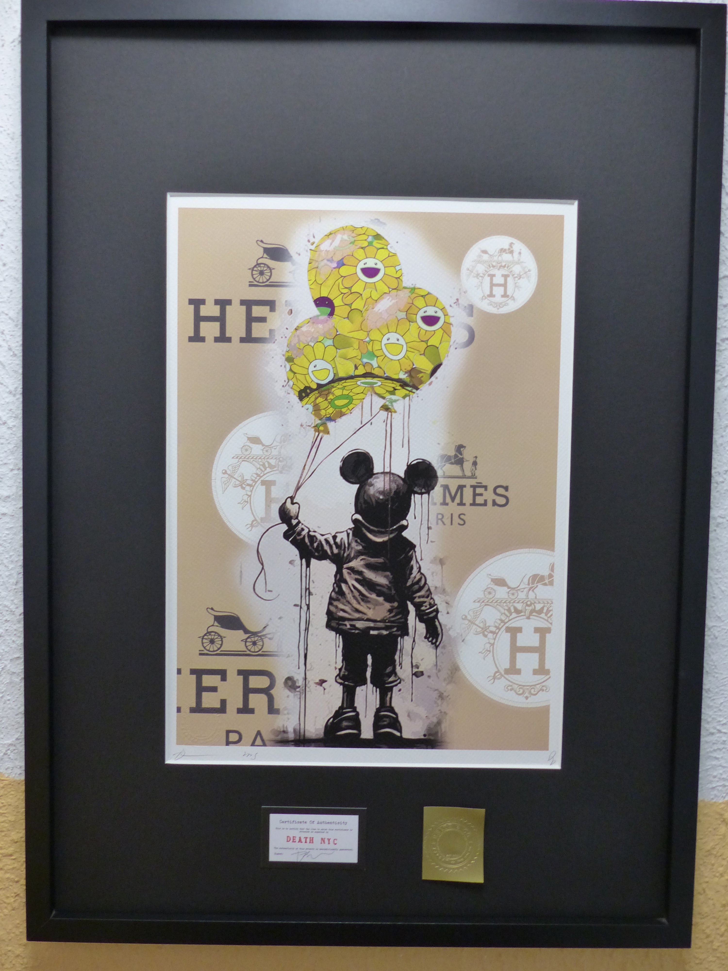 DEATH NYC fertig gerahmte Lithografie ltd Edit. of 100 "Mickey Balloon" 3D Siegel COA