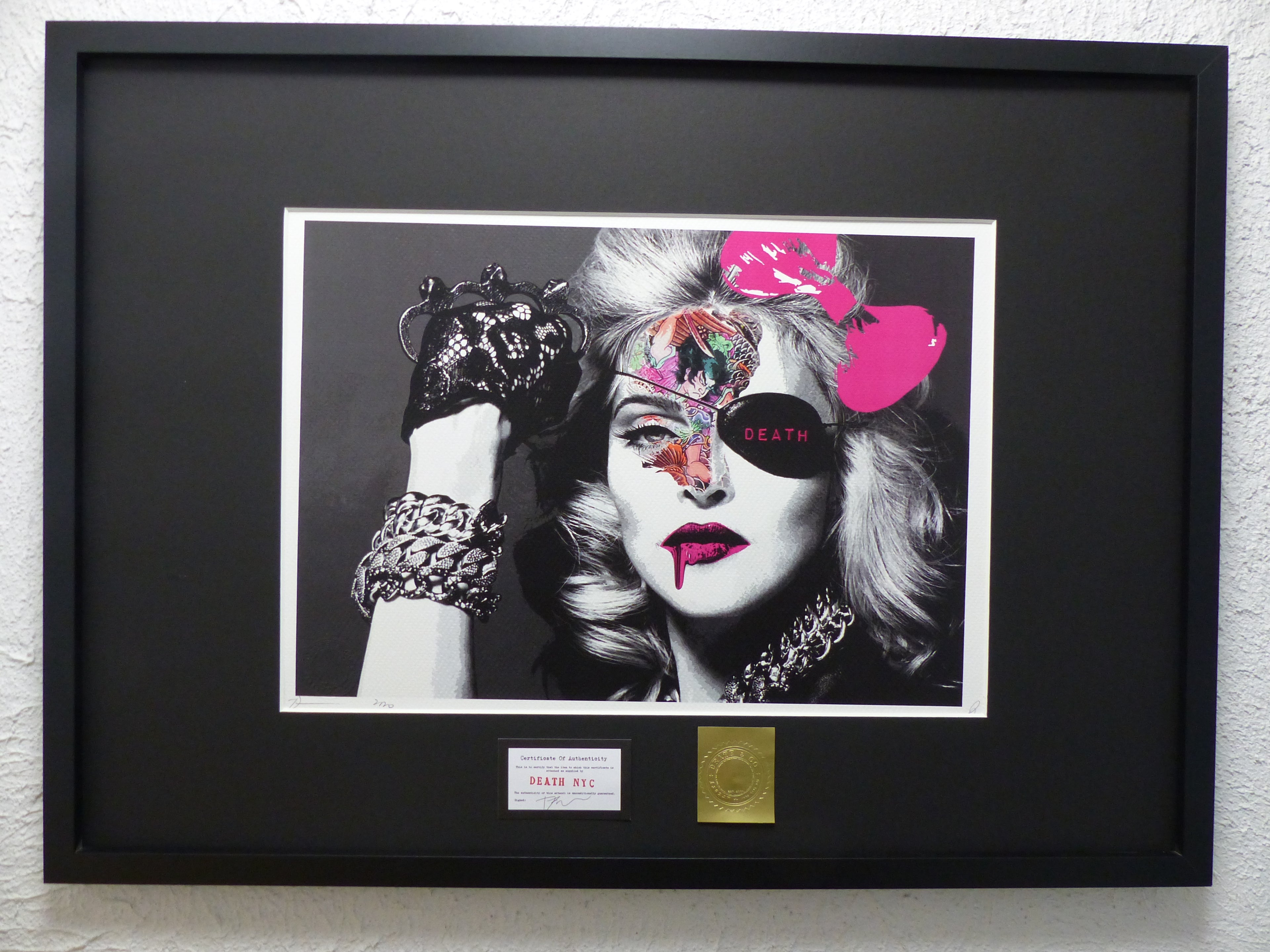 DEATH NYC fertig gerahmte Lithografie ltd. of 100 "Madonna pink" 3D Siegel and COA