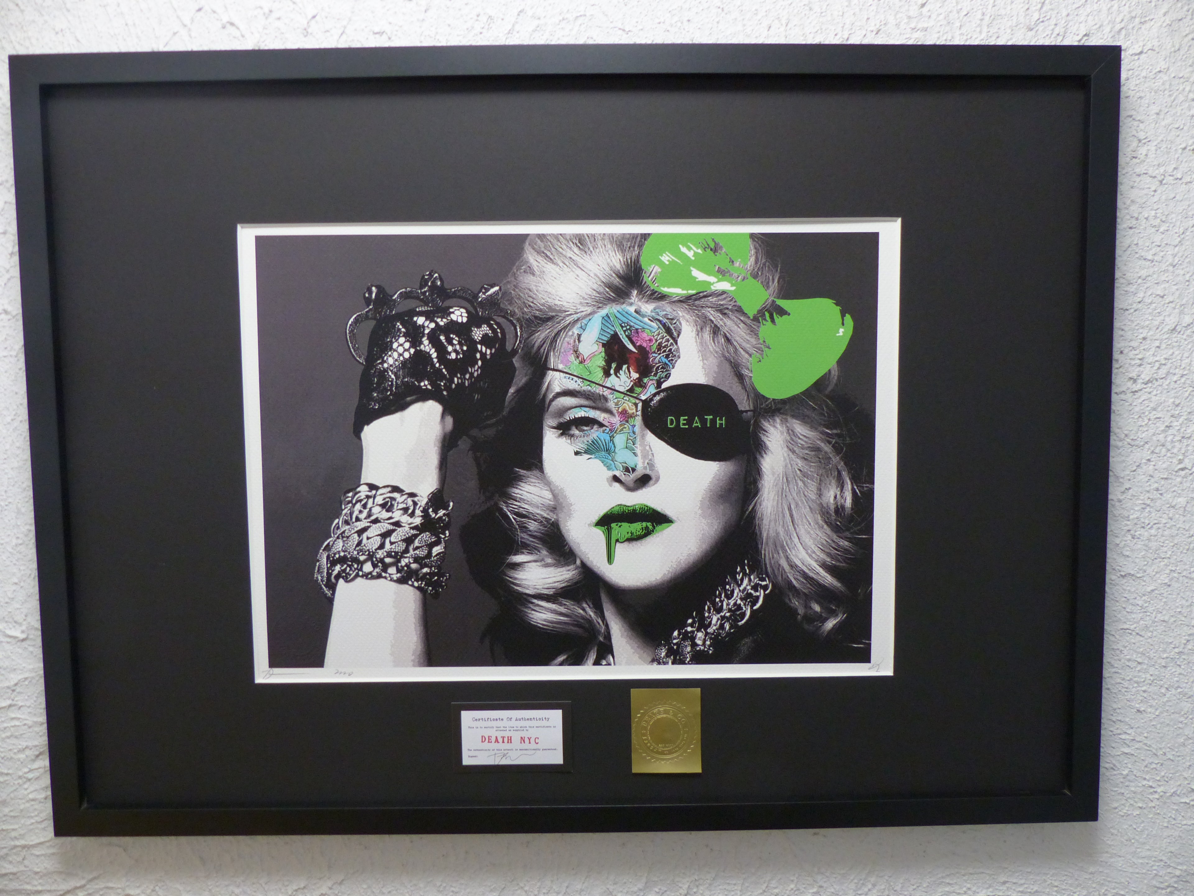 DEATH NYC fertig gerahmte Lithografie ltd Edition of 100"Madonna green" 3D Siegel COA