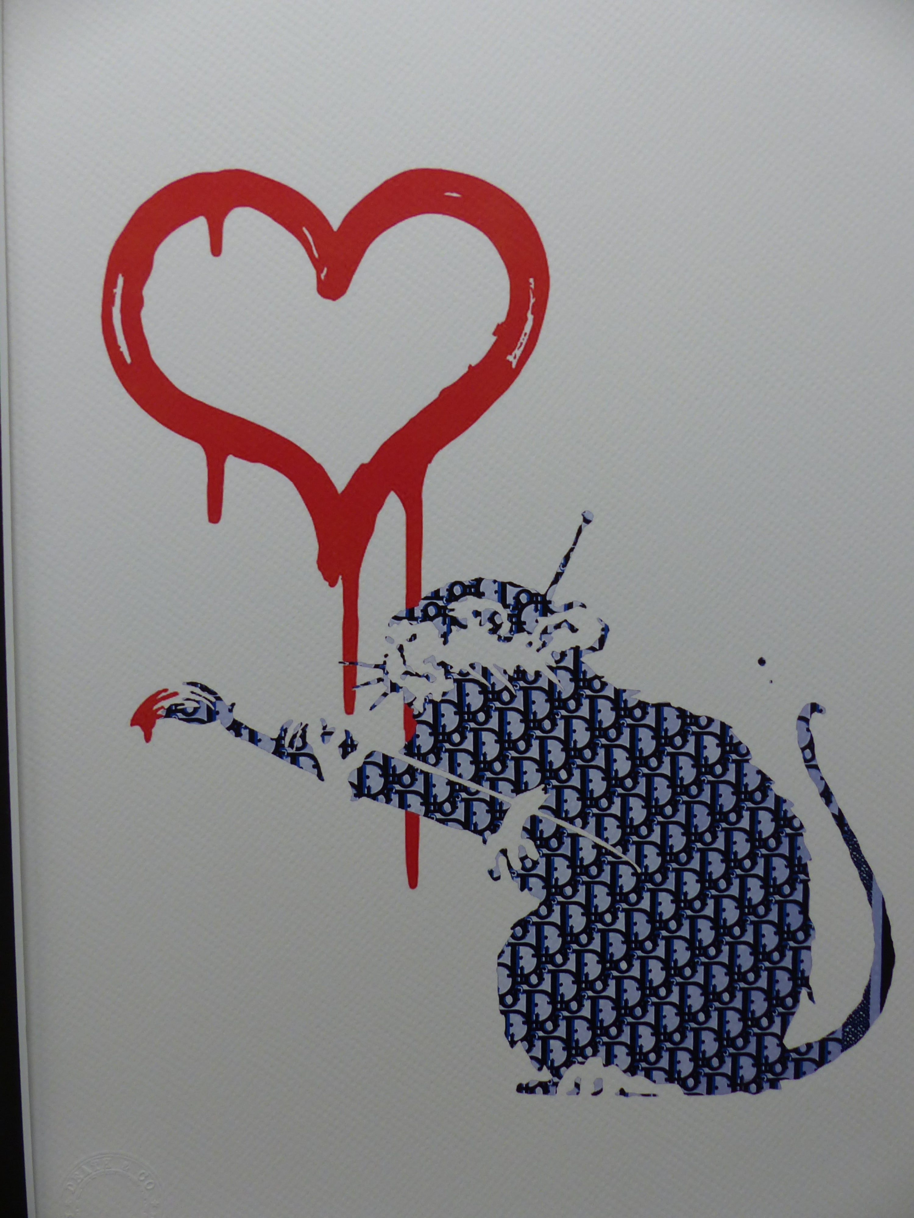 DEATH NYC fertig gerahmte Lithografie ltd. Edit. of 100  "Love Rat Dior Banksy" 3D Siegel COA