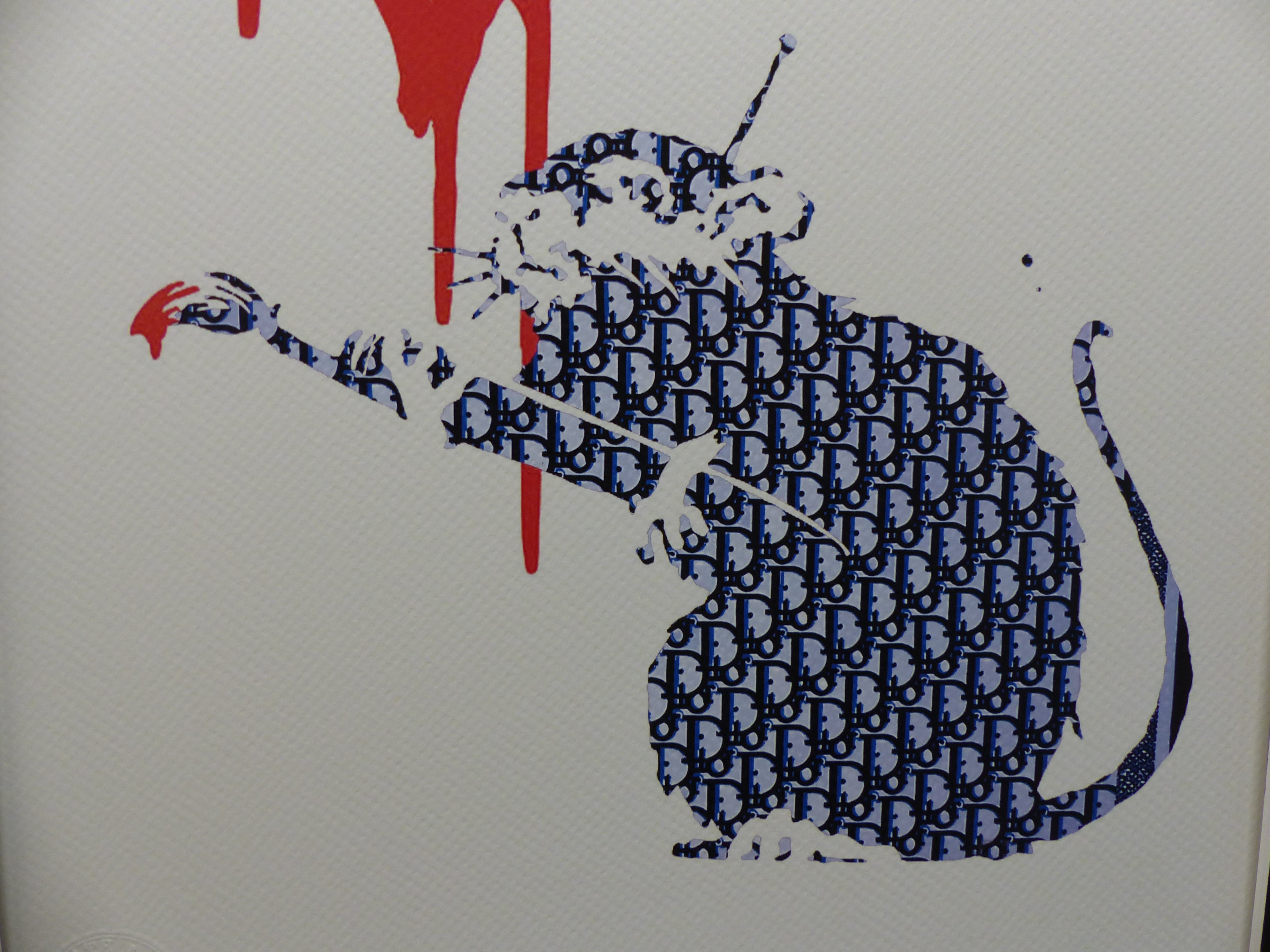 DEATH NYC fertig gerahmte Lithografie ltd. Edit. of 100  "Love Rat Dior Banksy" 3D Siegel COA