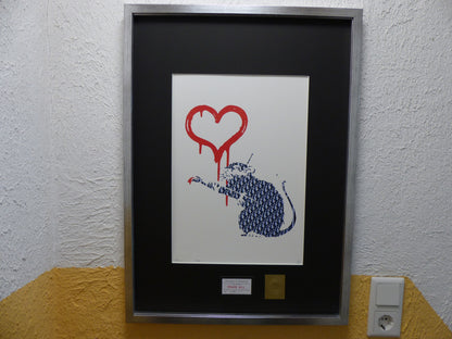 DEATH NYC fertig gerahmte Lithografie ltd. Edit. of 100  "Love Rat Dior Banksy" 3D Siegel COA