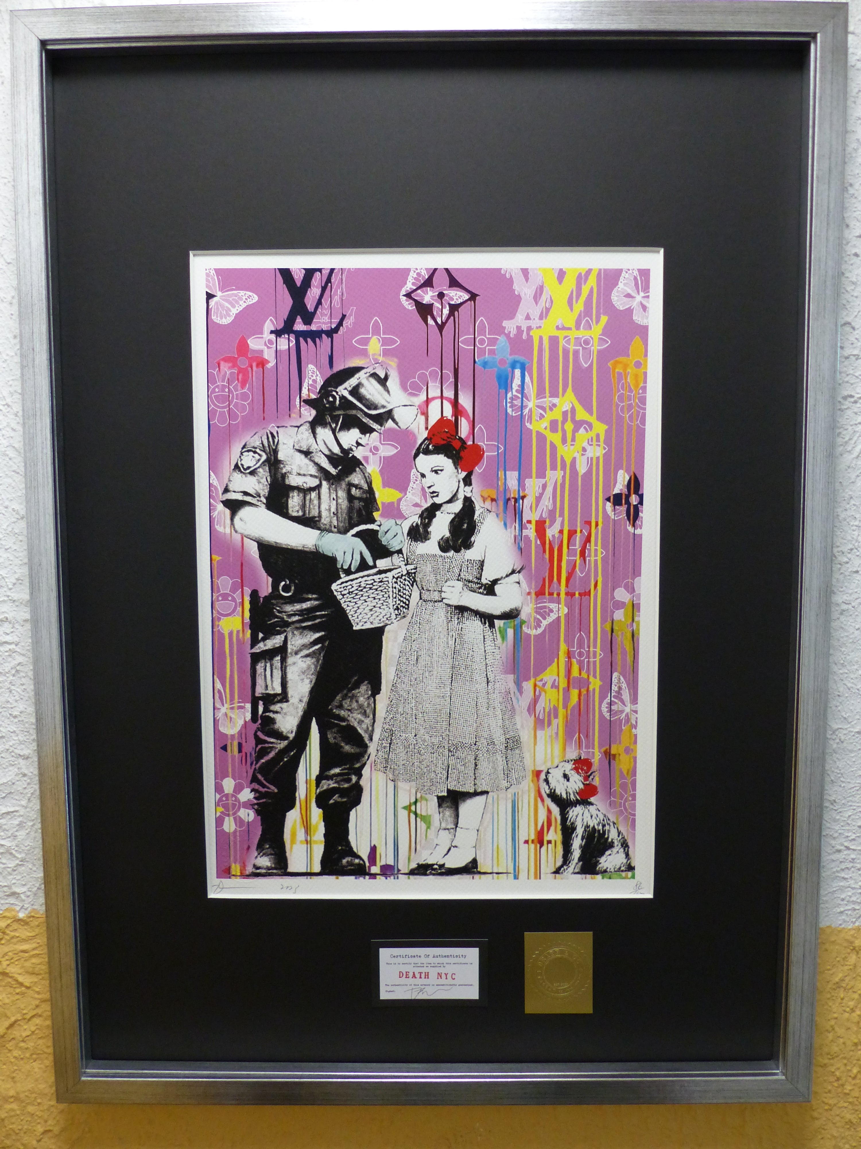 DEATH NYC fertig gerahmte Lithografie ltd. Edit of 100 "Wizzard from Oz Banksy style" 3D Siegel COA
