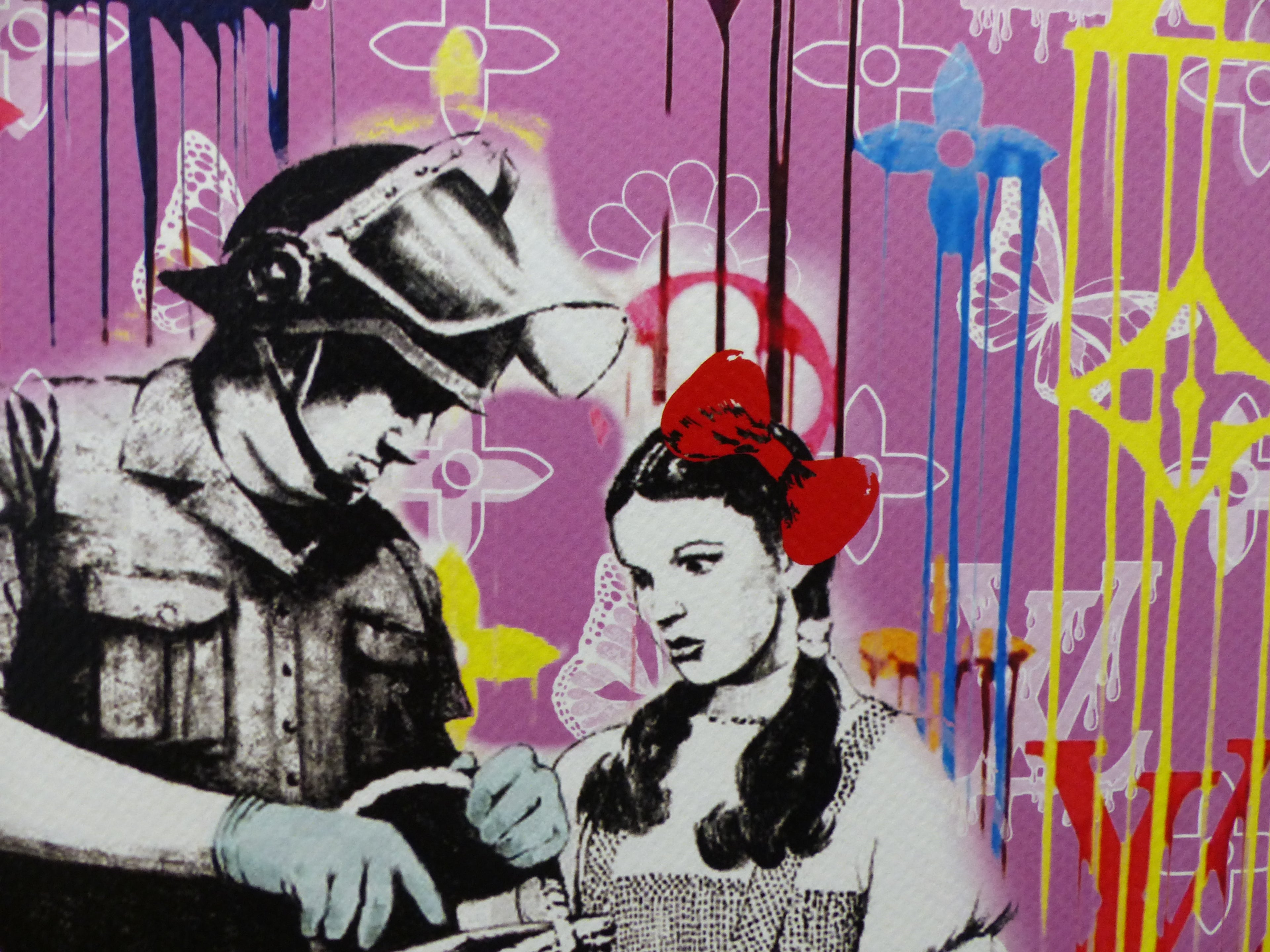 DEATH NYC fertig gerahmte Lithografie ltd. Edit of 100 "Wizzard from Oz Banksy style" 3D Siegel COA