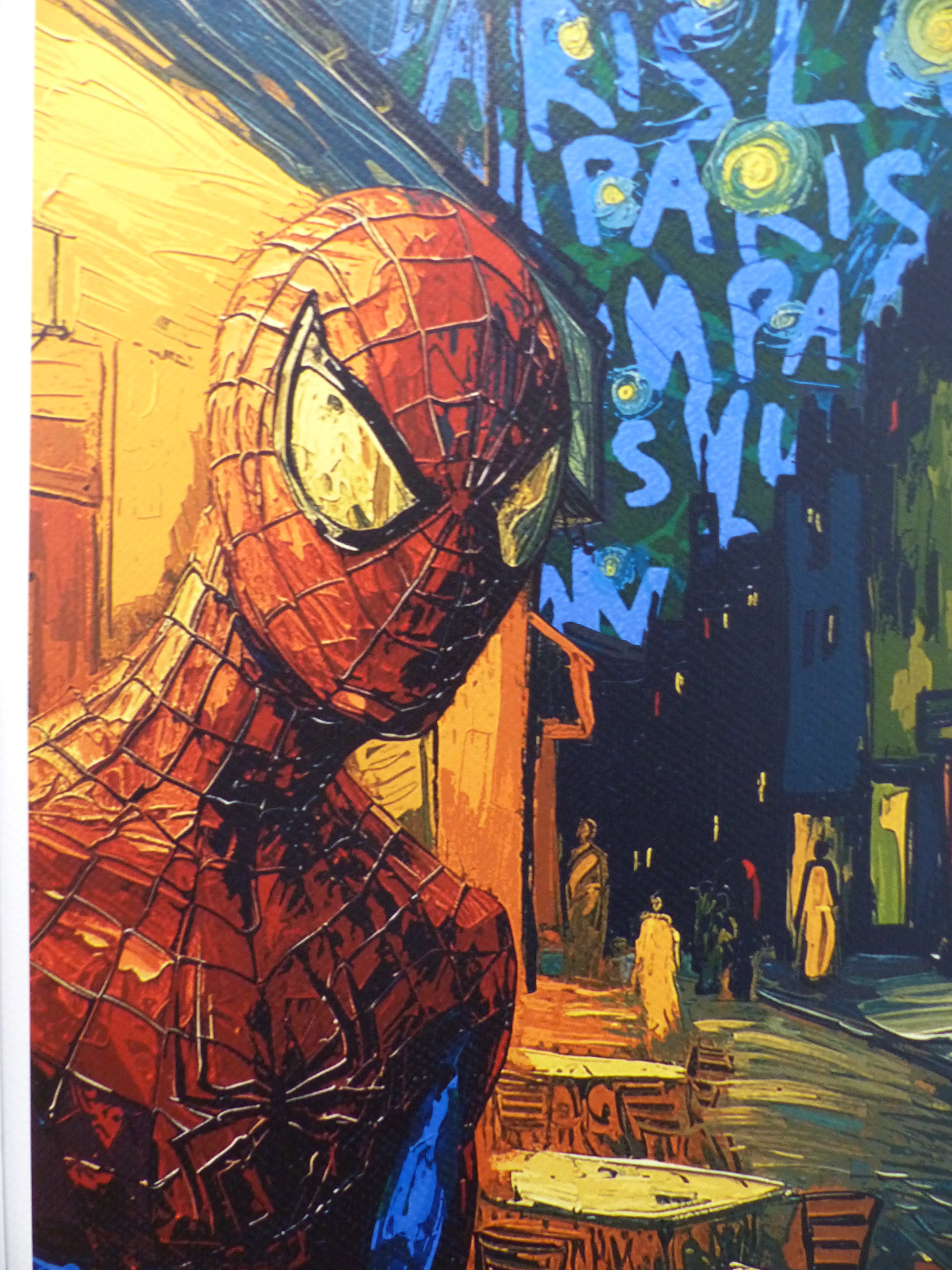 DEATH NYC fertig gerahmte Lithografie ltd. Edit. of 100 "Spiderman van Gogh Café background" 3D Siegel COA