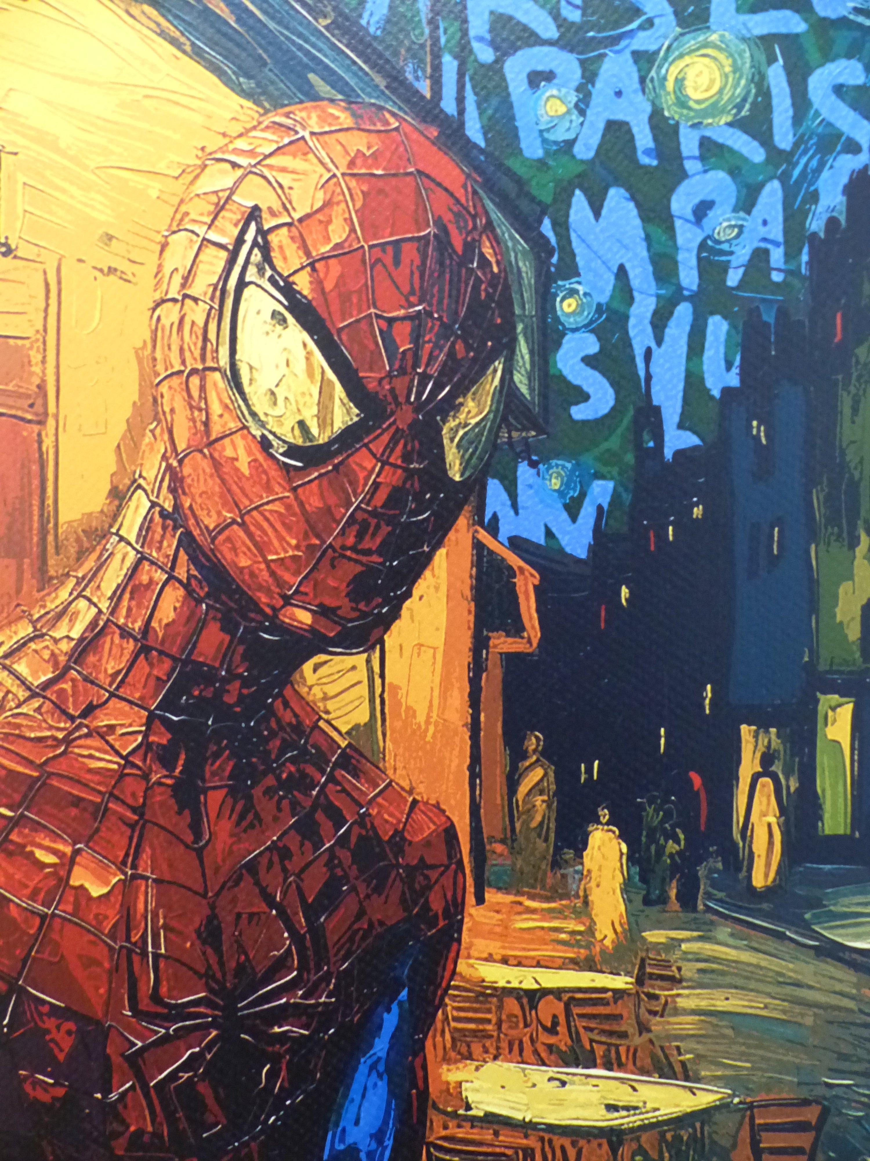 DEATH NYC fertig gerahmte Lithografie ltd. Edit. of 100 "Spiderman van Gogh Café background" 3D Siegel COA