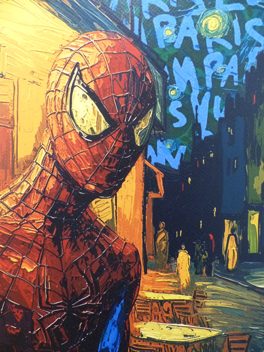 DEATH NYC fertig gerahmte Lithografie ltd. Edit. of 100 "Spiderman van Gogh Café background" 3D Siegel COA