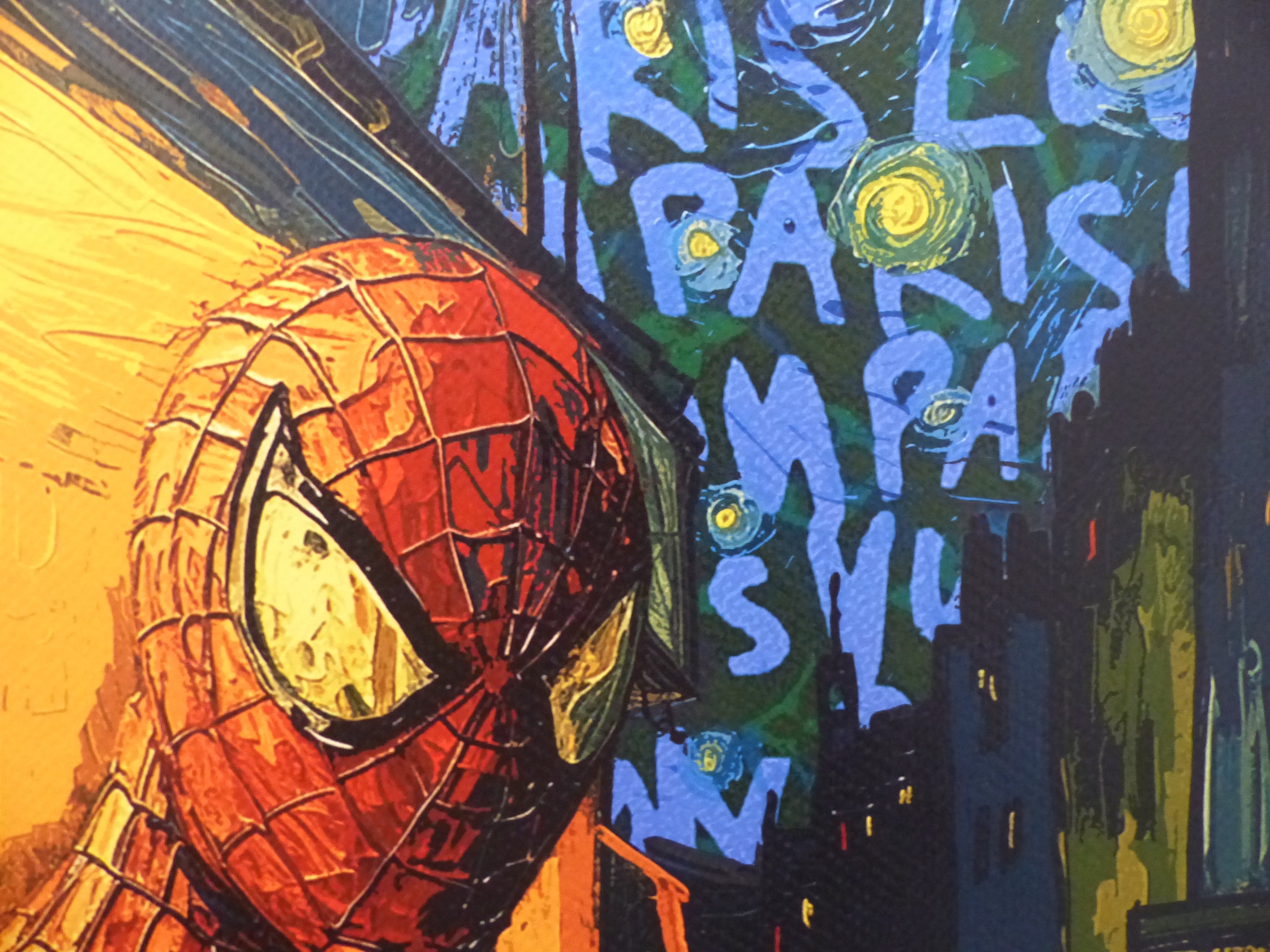 DEATH NYC fertig gerahmte Lithografie ltd. Edit. of 100 "Spiderman van Gogh Café background" 3D Siegel COA