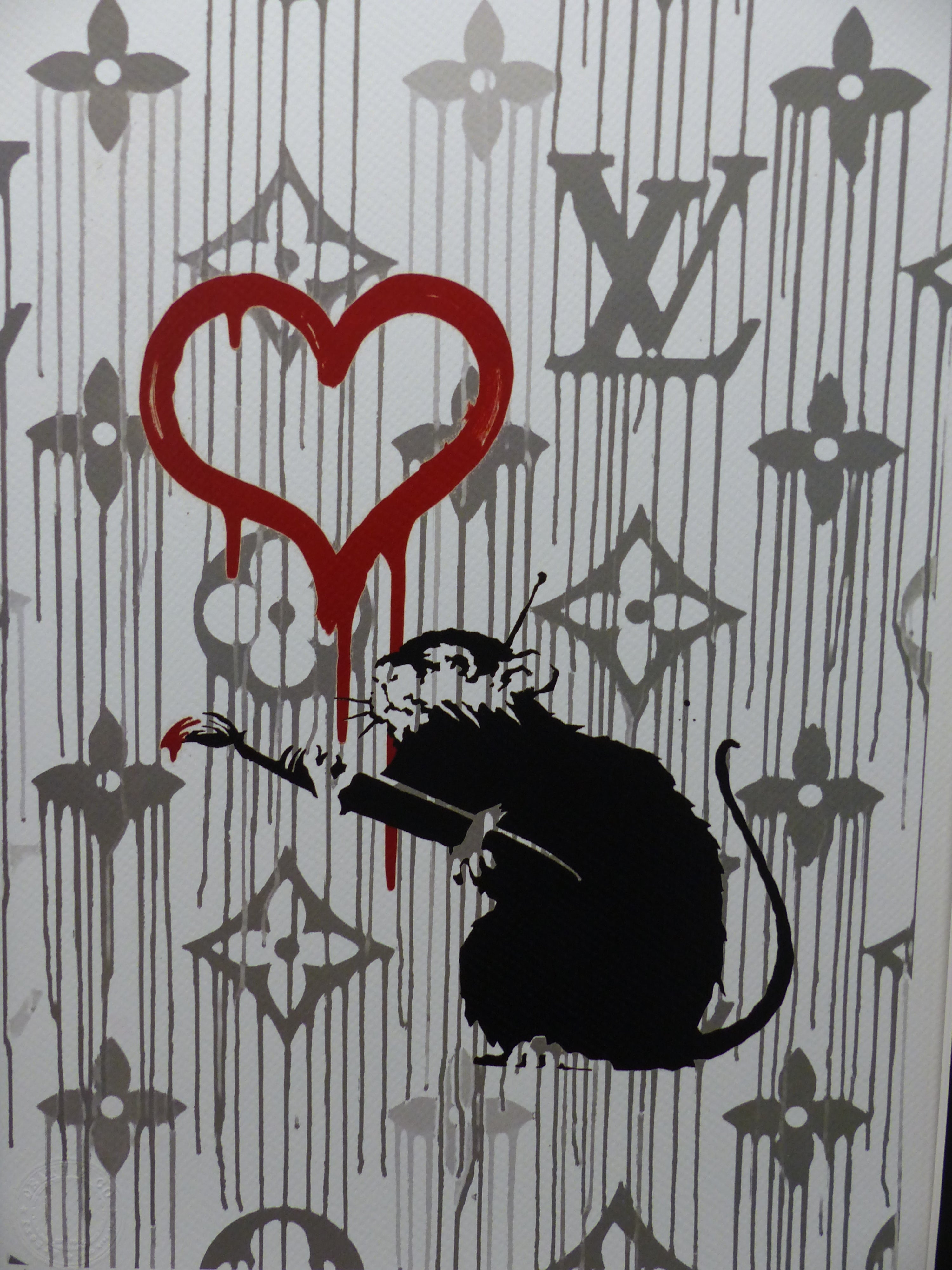 DEATH NYC fertig gerahmte Lithografie ltd Edit. of 100 "Love Rat Banksy" 3D Siegel COA