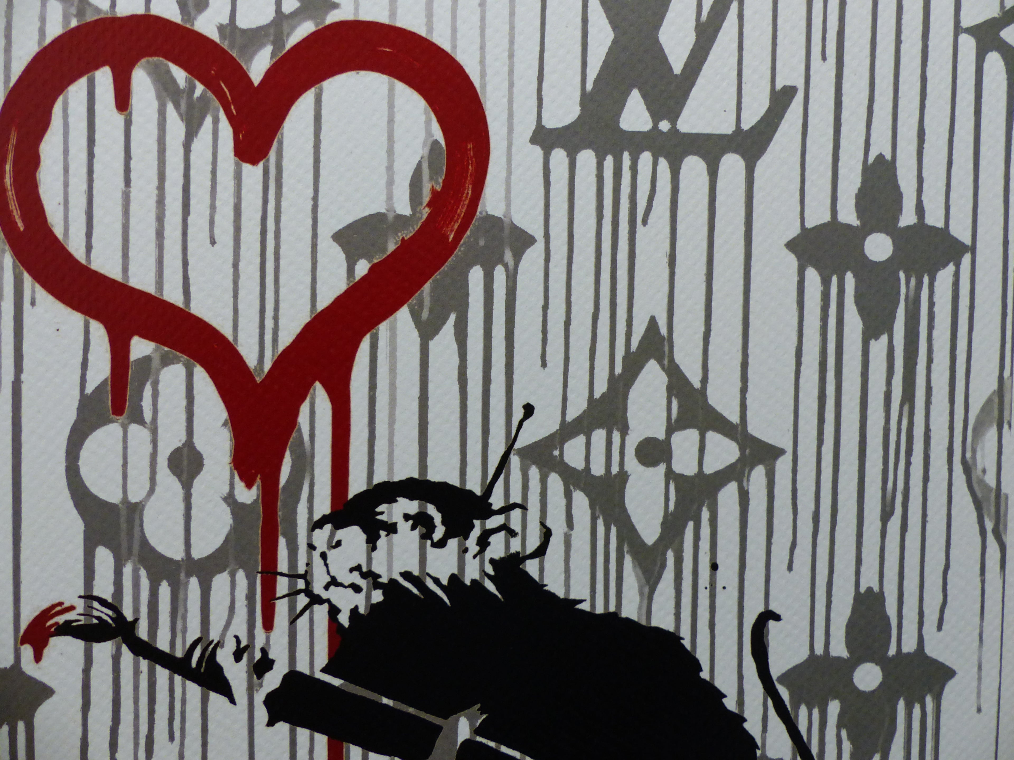 DEATH NYC fertig gerahmte Lithografie ltd Edit. of 100 "Love Rat Banksy" 3D Siegel COA
