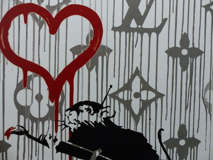 DEATH NYC fertig gerahmte Lithografie ltd Edit. of 100 "Love Rat Banksy" 3D Siegel COA