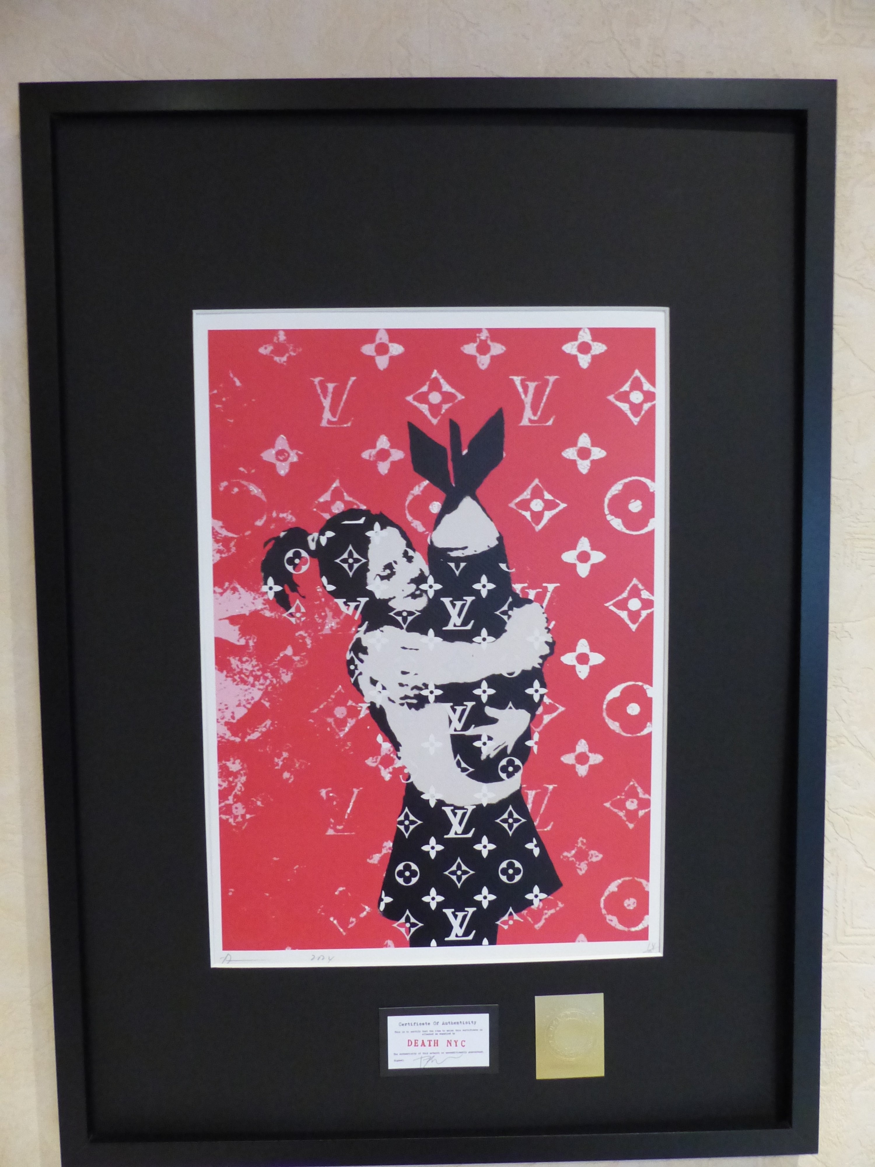 DEATH NYC fertig gerahmte Lithografie ltd Edit of 100 "Bomb Hugger Banksy" 3D Siegel and COA