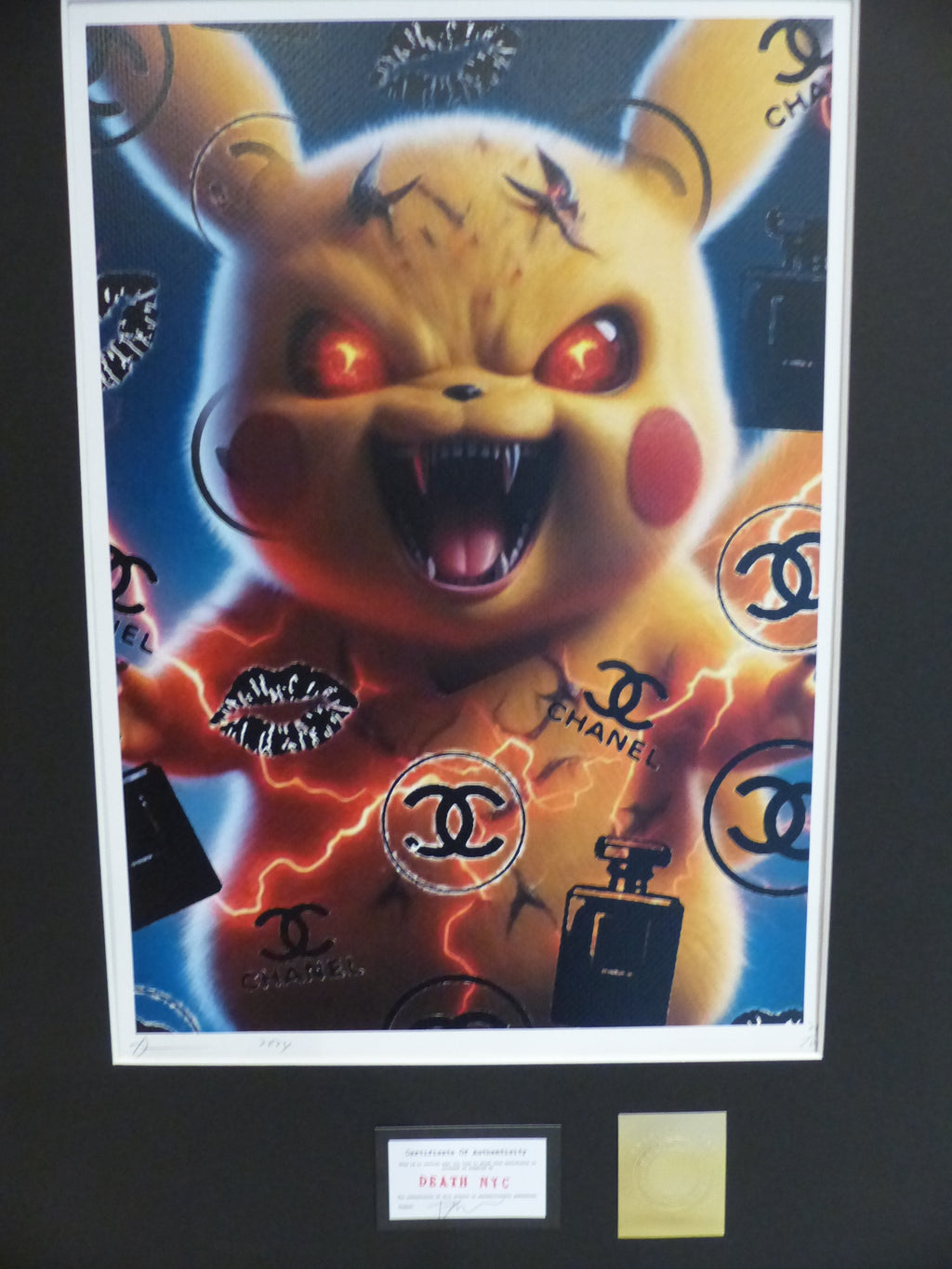DEATH NYC fertig gerahmte Lithografie ltd. Edition of 100 "Angry Pokemon" 3D Siegel and COA