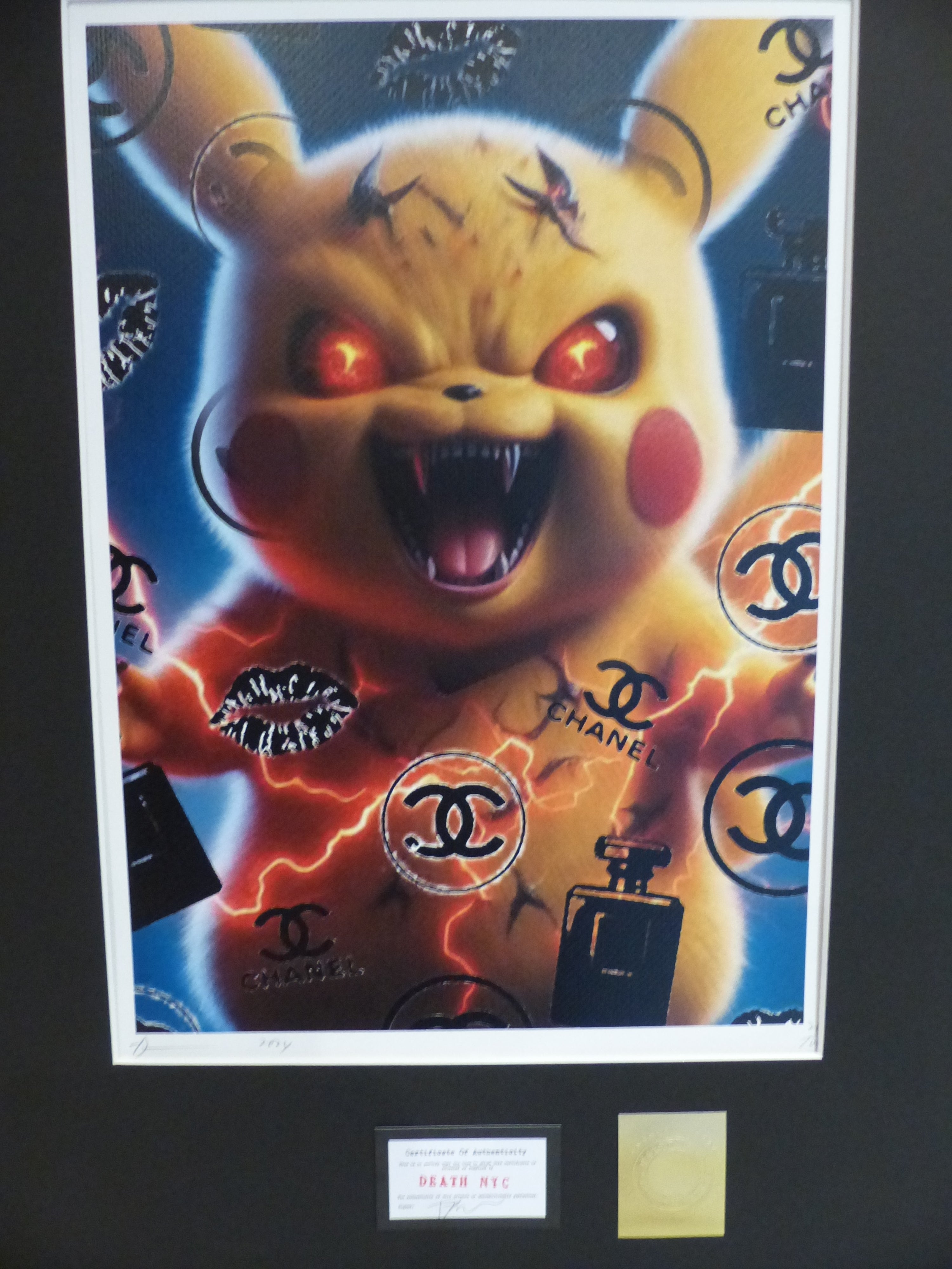 DEATH NYC fertig gerahmte Lithografie ltd. Edition of 100 "Angry Pokemon" 3D Siegel and COA