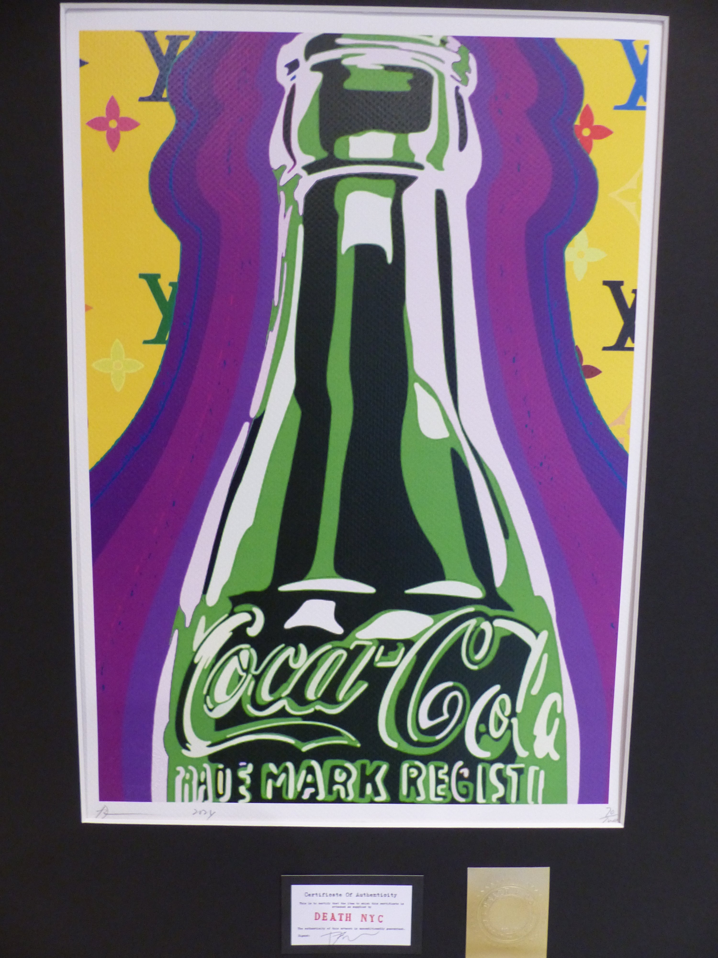 DEATH NYC fertig gerahmte Lithografie ltd. Edition of 100  "Coca-Cola" 3D Siegel u COA