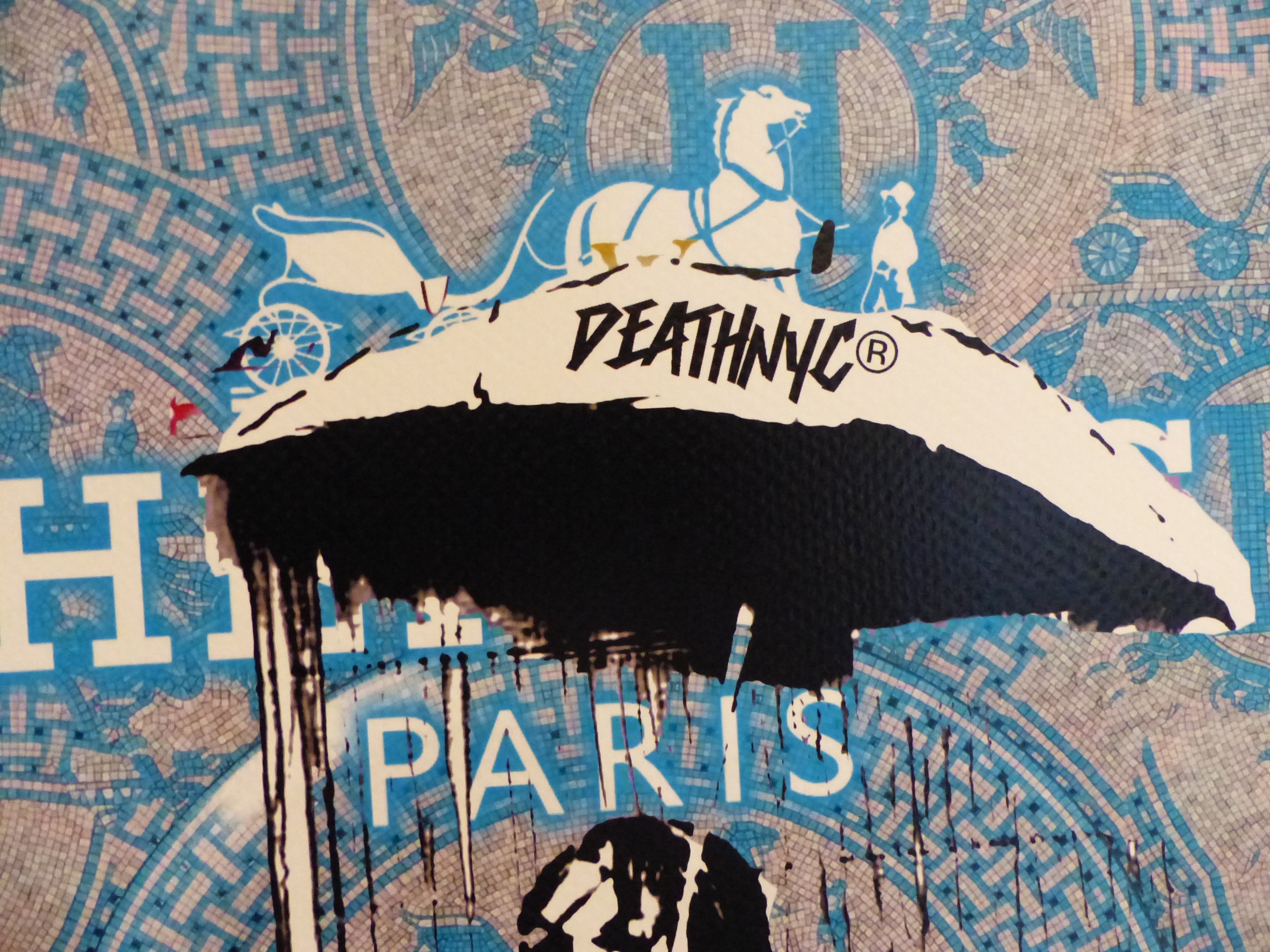 DEATH NYC fertig gerahmte Lithografie ltd. Edit of 100 "Umbrella Girl Banksy" 3D Siegel COA