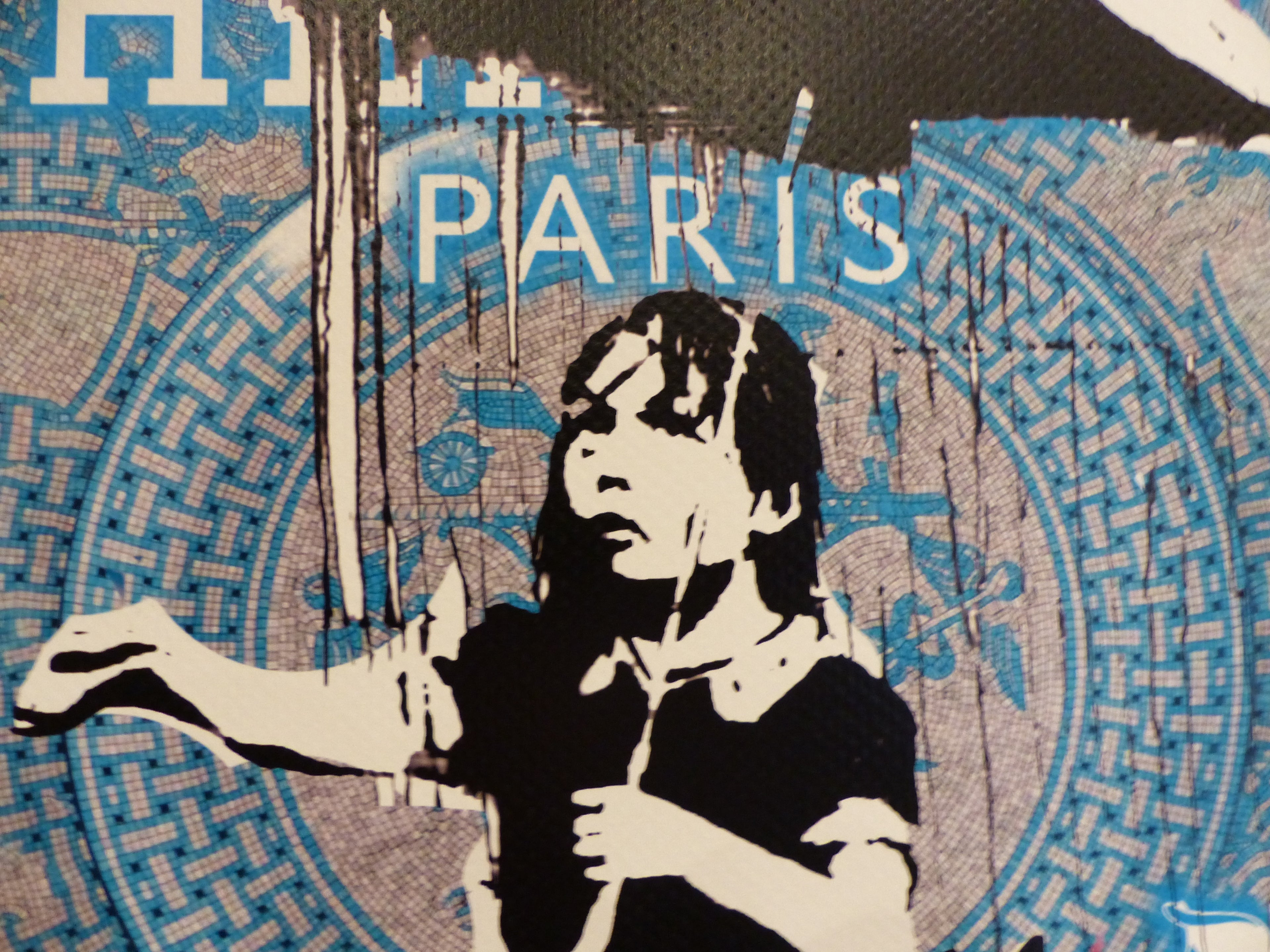 DEATH NYC fertig gerahmte Lithografie ltd. Edit of 100 "Umbrella Girl Banksy" 3D Siegel COA