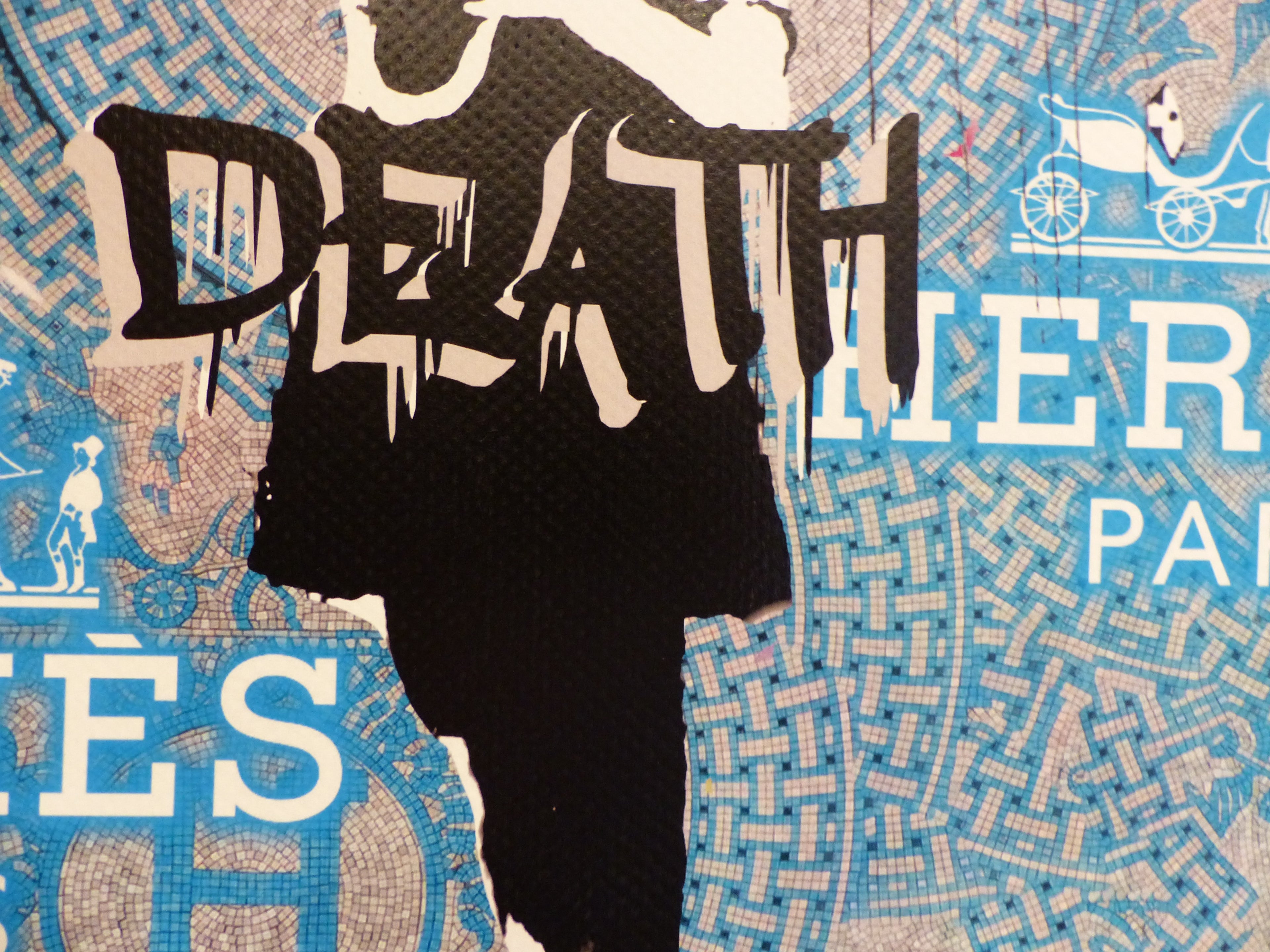 DEATH NYC fertig gerahmte Lithografie ltd. Edit of 100 "Umbrella Girl Banksy" 3D Siegel COA