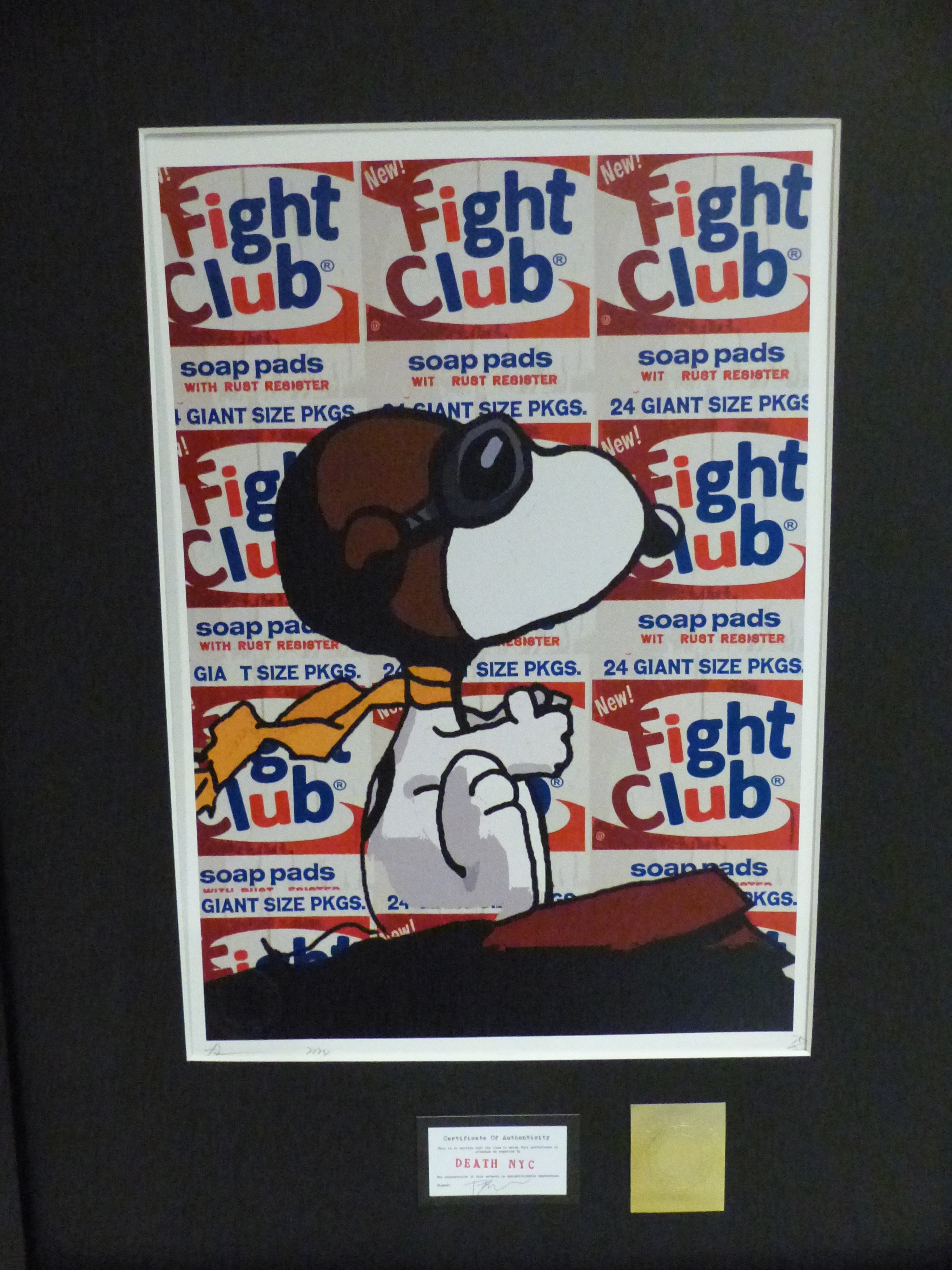 DEATH NYC fertig gerahmte Lithografie ltd. Edit. of 100 "Snoopy Fight Club" 3D Siegel COA