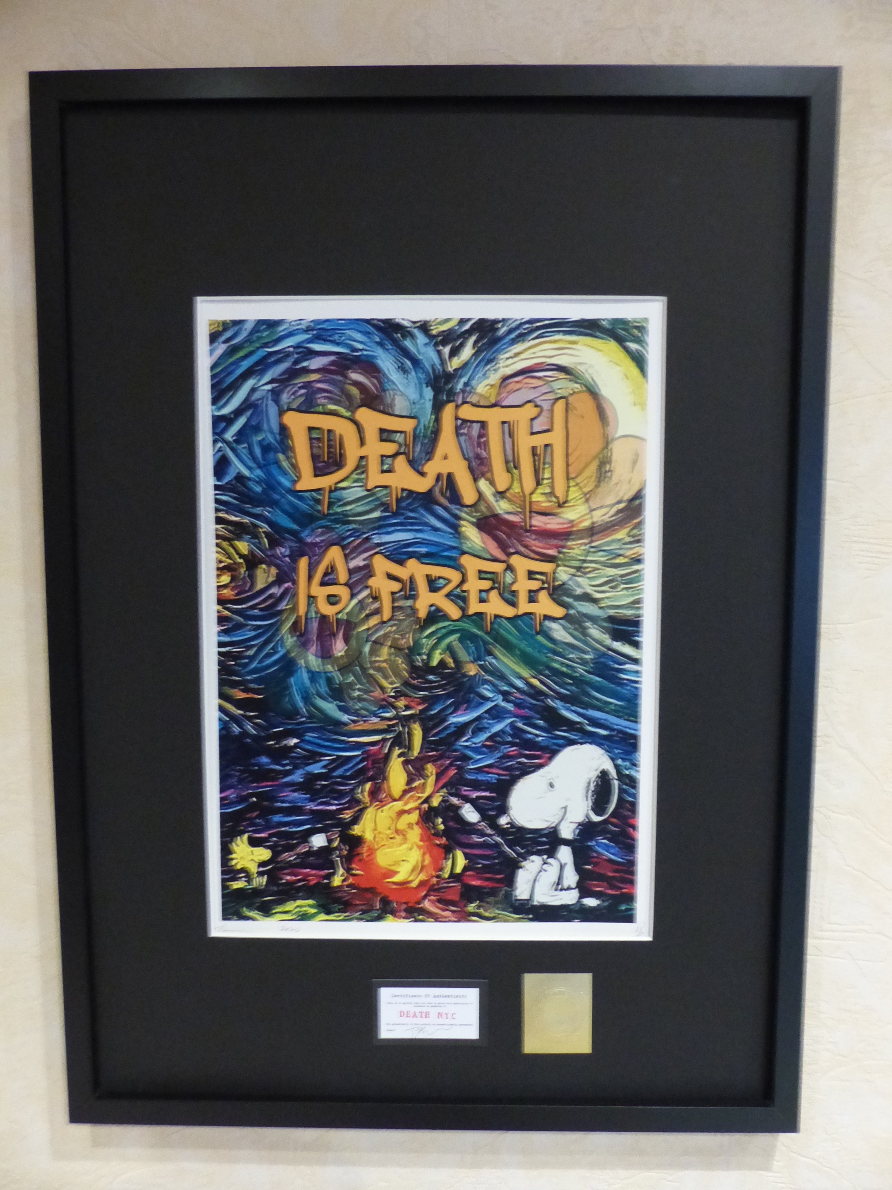 DEATH NYC fertig gerahmte Lithografie ltd. Edit. of 100 "Snoopy and Woodstock" 3D Siegel COA