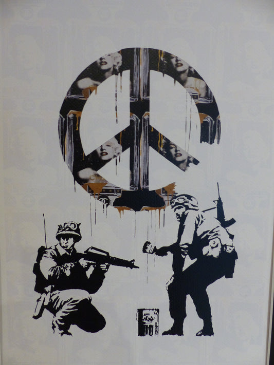 DEATH NYC fertig gerahmte Lithografie ltd.Edition "Peace Soldier Banksy II" 3D Siegel und COA