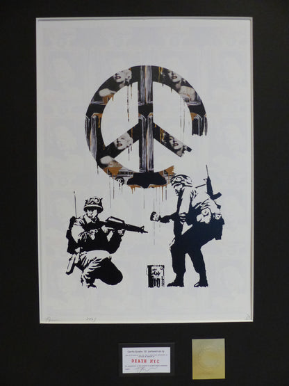 DEATH NYC fertig gerahmte Lithografie ltd.Edition "Peace Soldier Banksy II" 3D Siegel und COA