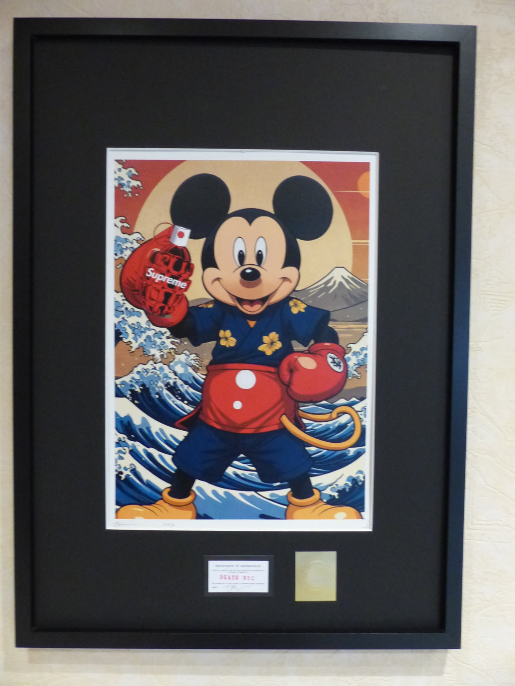 DEATH NYC fertig gerahmte Lithografie ltd. Edit of 100 "Mickey Mouse boxing" 3D Siegel COA