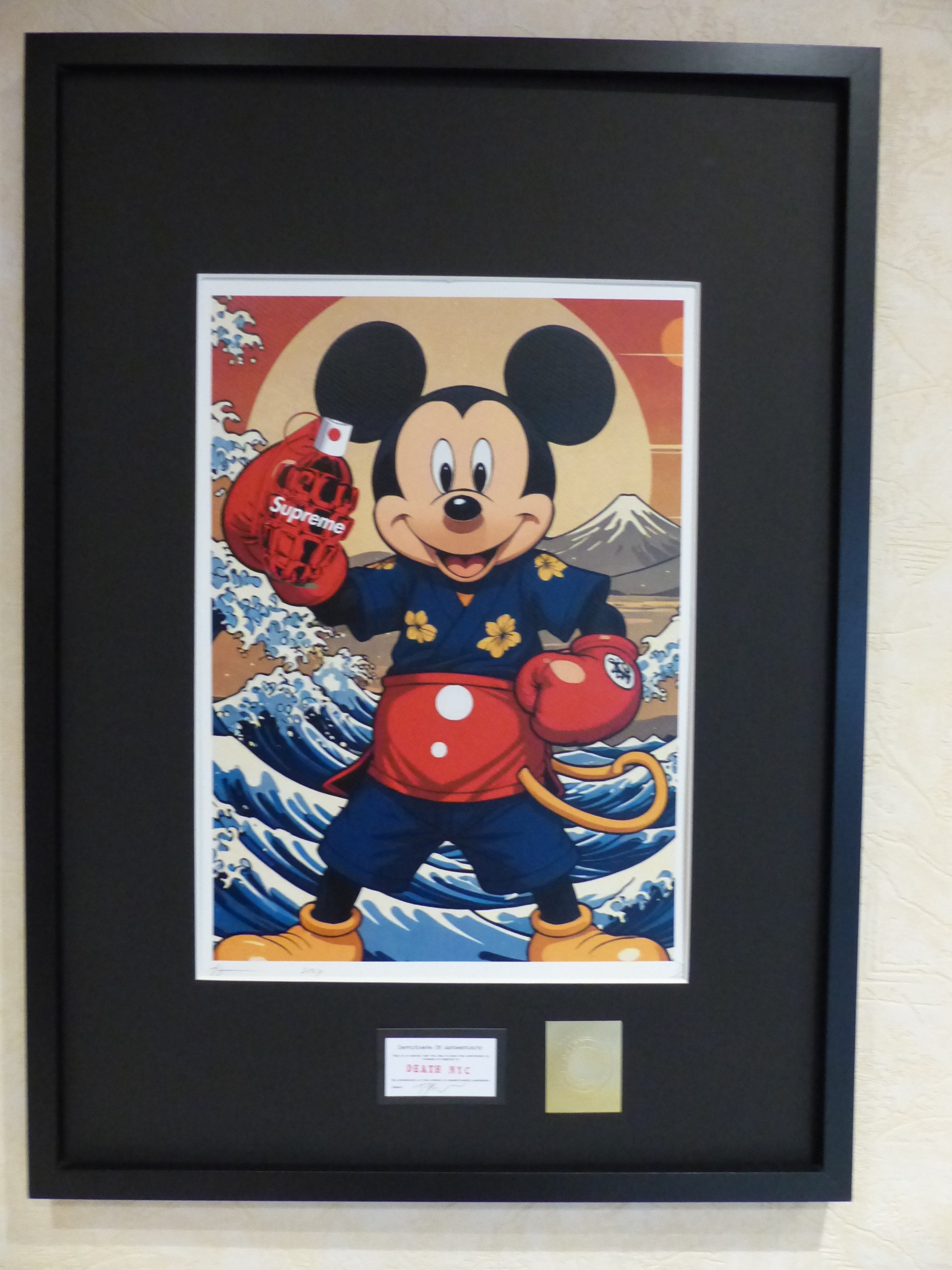 DEATH NYC fertig gerahmte Lithografie ltd. Edit of 100 "Mickey Mouse boxing" 3D Siegel COA