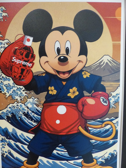 DEATH NYC fertig gerahmte Lithografie ltd. Edit of 100 "Mickey Mouse boxing" 3D Siegel COA