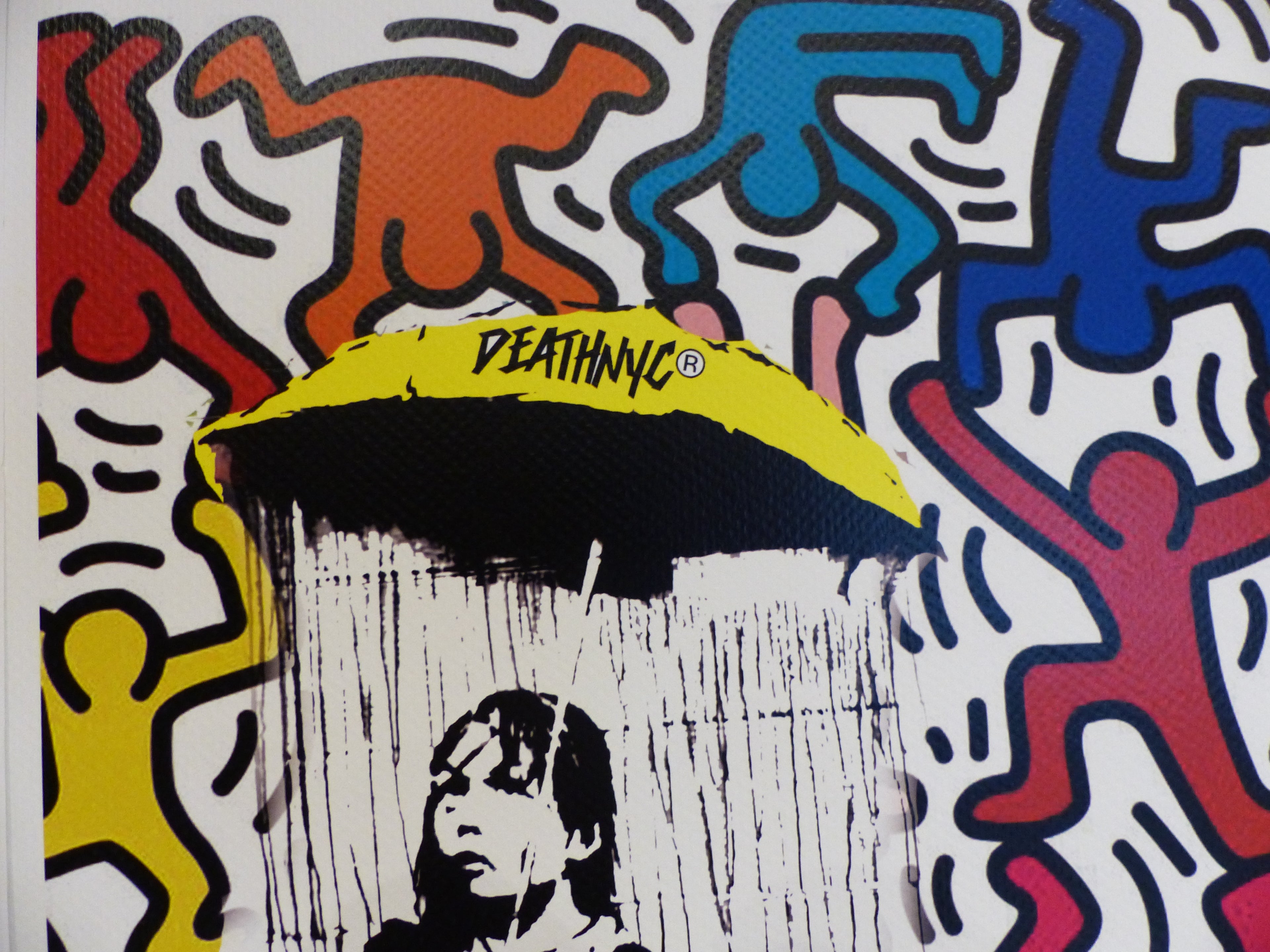DEATH NYC fertig gerahmte Lithografie ltd. Edit. of 120"Banksy Umbrella Girl Keith Haring" 3D Siegel COA