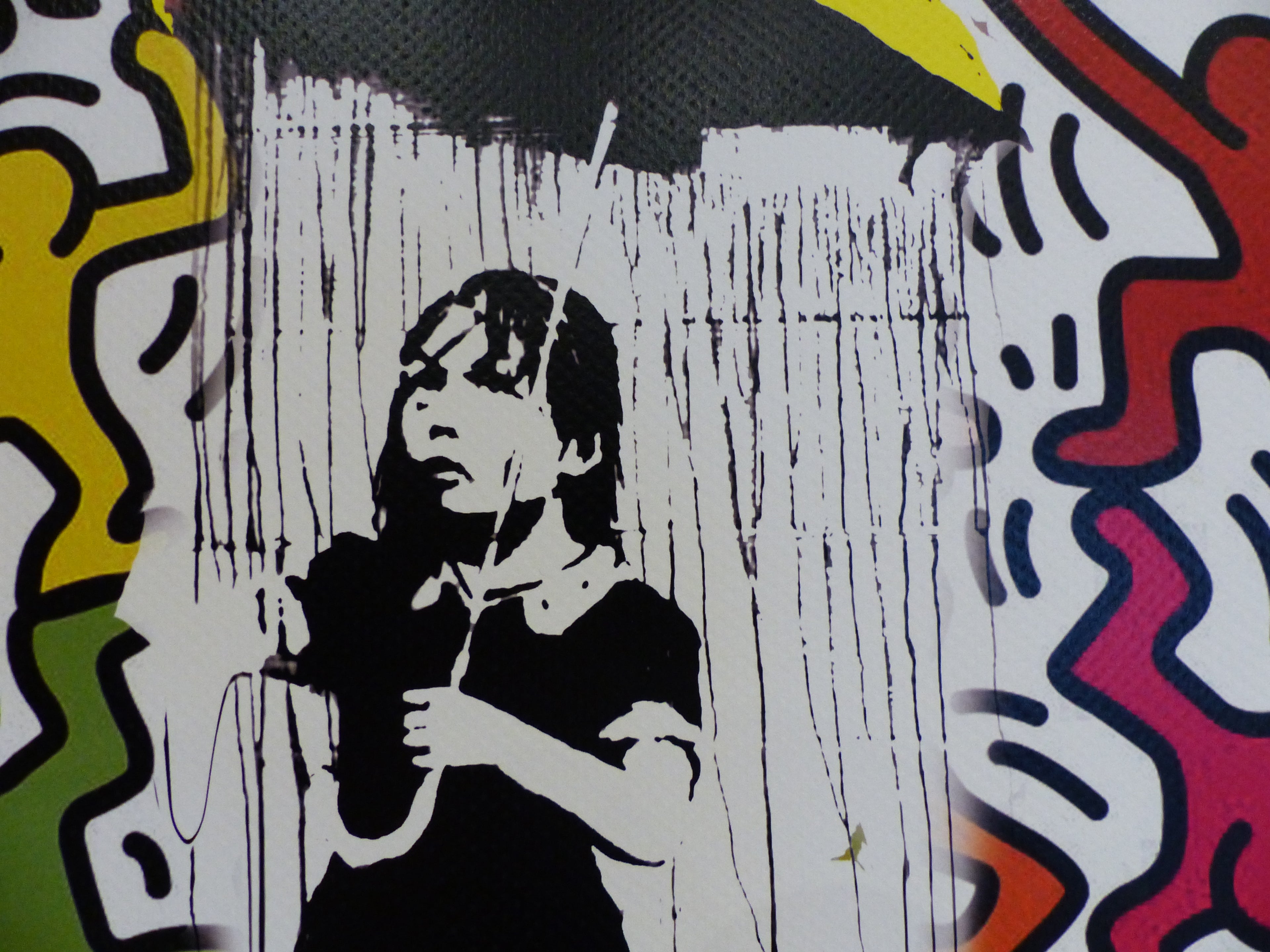 DEATH NYC fertig gerahmte Lithografie ltd. Edit. of 120"Banksy Umbrella Girl Keith Haring" 3D Siegel COA