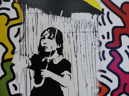 DEATH NYC fertig gerahmte Lithografie ltd. Edit. of 120"Banksy Umbrella Girl Keith Haring" 3D Siegel COA