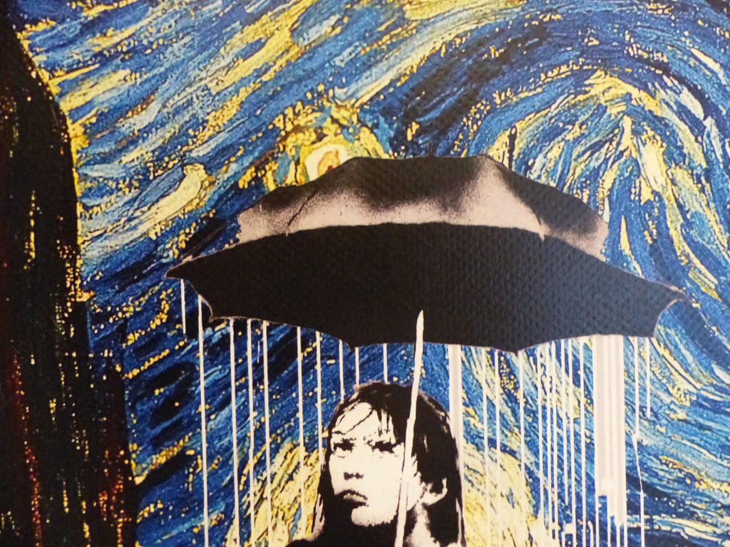 DEATH NYC fertig gerahmte Lithografie ltd. Edit.of 120 "Umbrella Girl van Gogh" 3D Siegel COA
