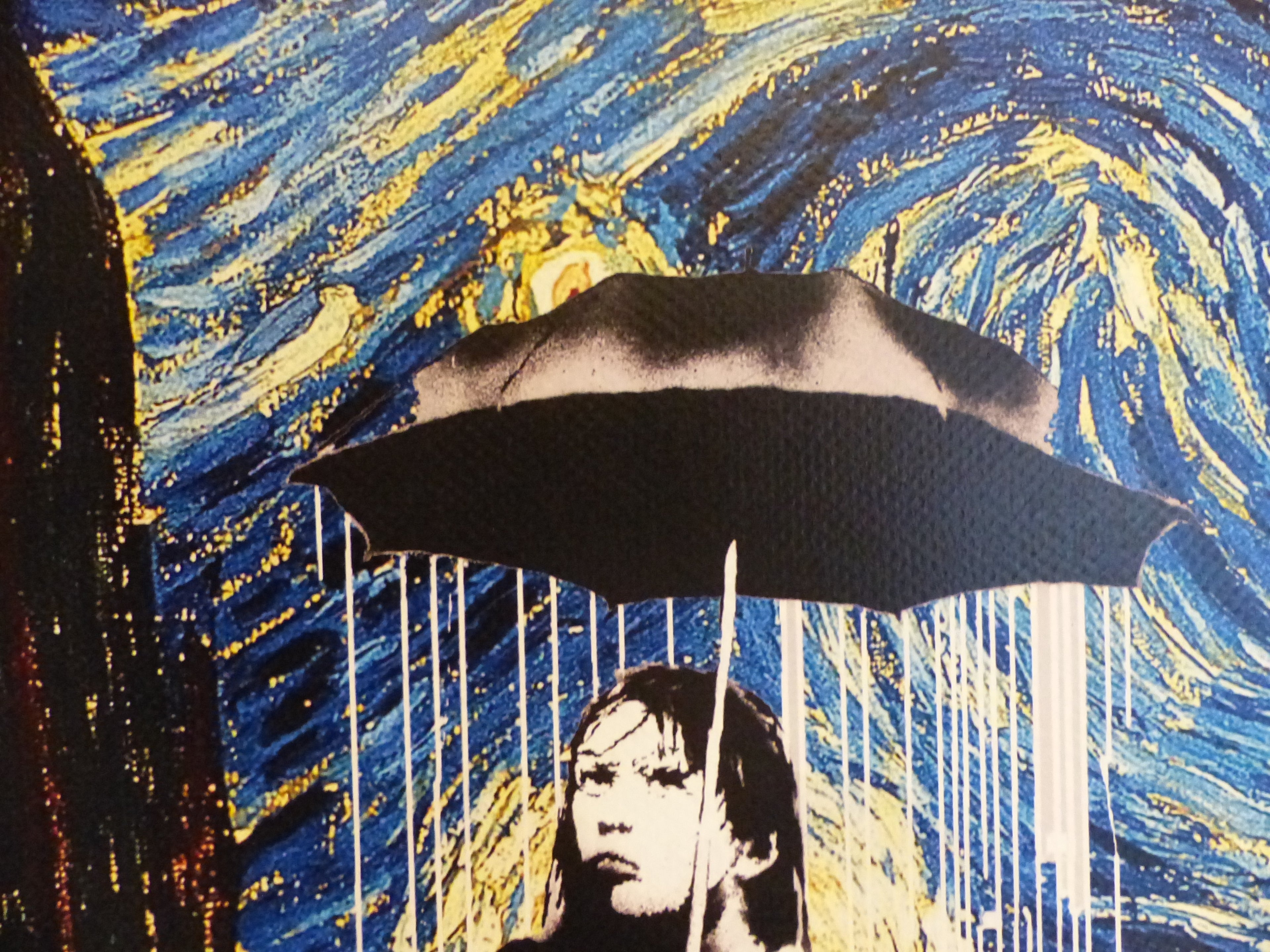 DEATH NYC fertig gerahmte Lithografie ltd. Edit.of 120 "Umbrella Girl van Gogh" 3D Siegel COA