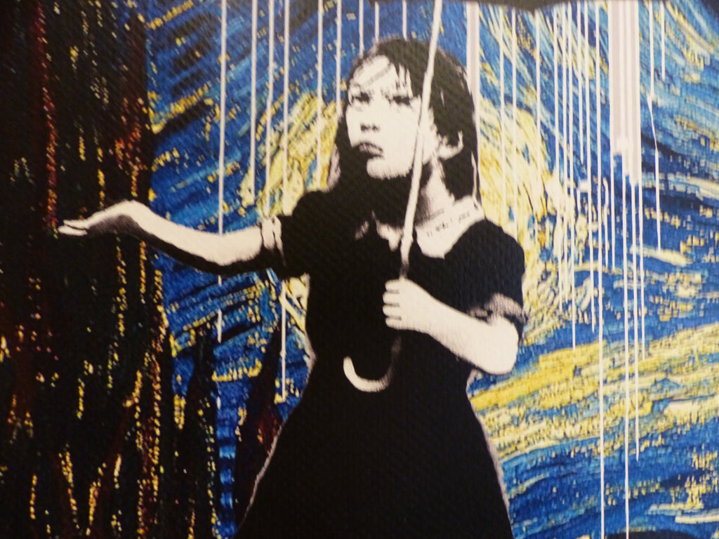 DEATH NYC fertig gerahmte Lithografie ltd. Edit.of 120 "Umbrella Girl van Gogh" 3D Siegel COA