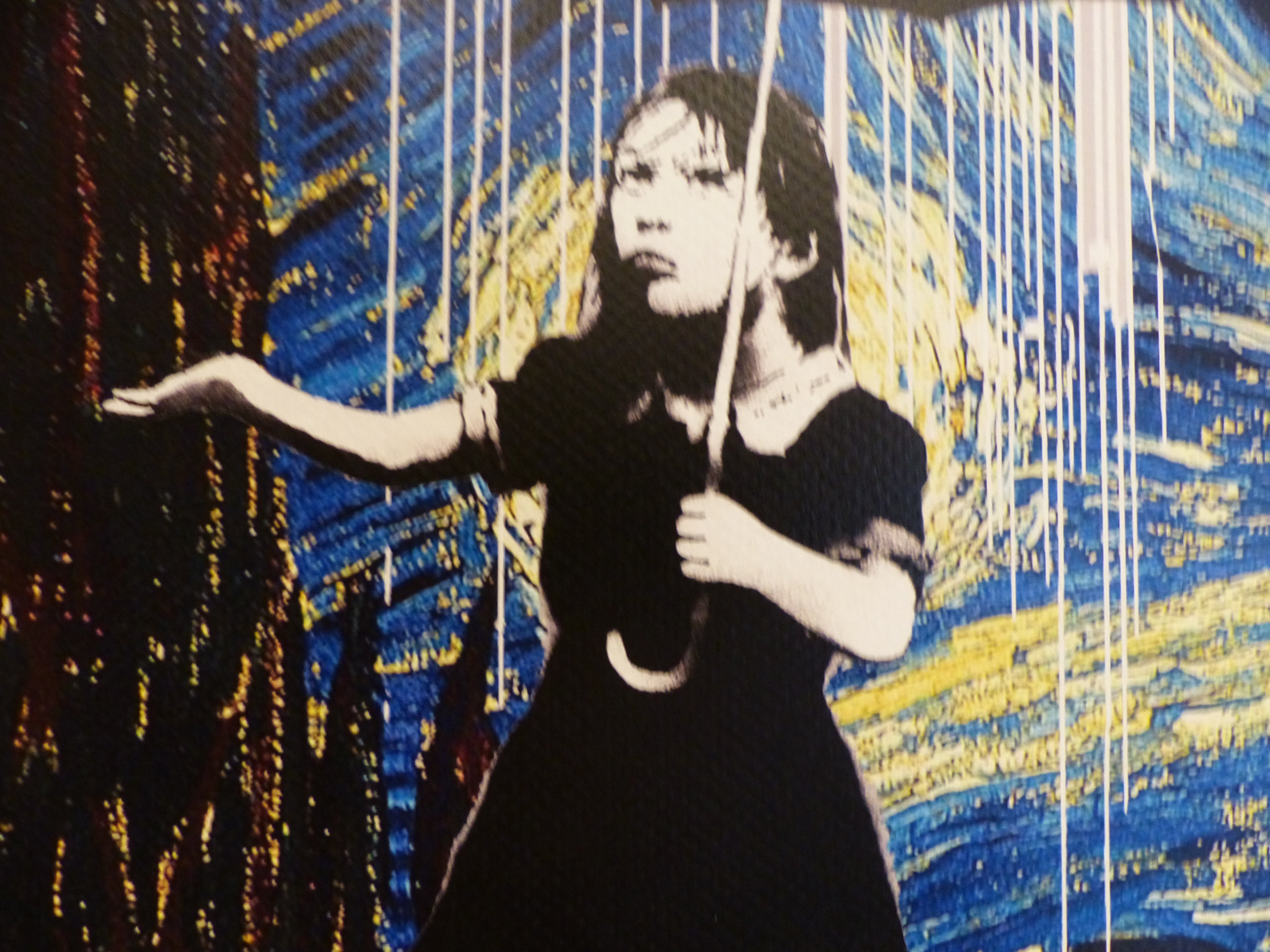 DEATH NYC fertig gerahmte Lithografie ltd. Edit.of 120 "Umbrella Girl van Gogh" 3D Siegel COA