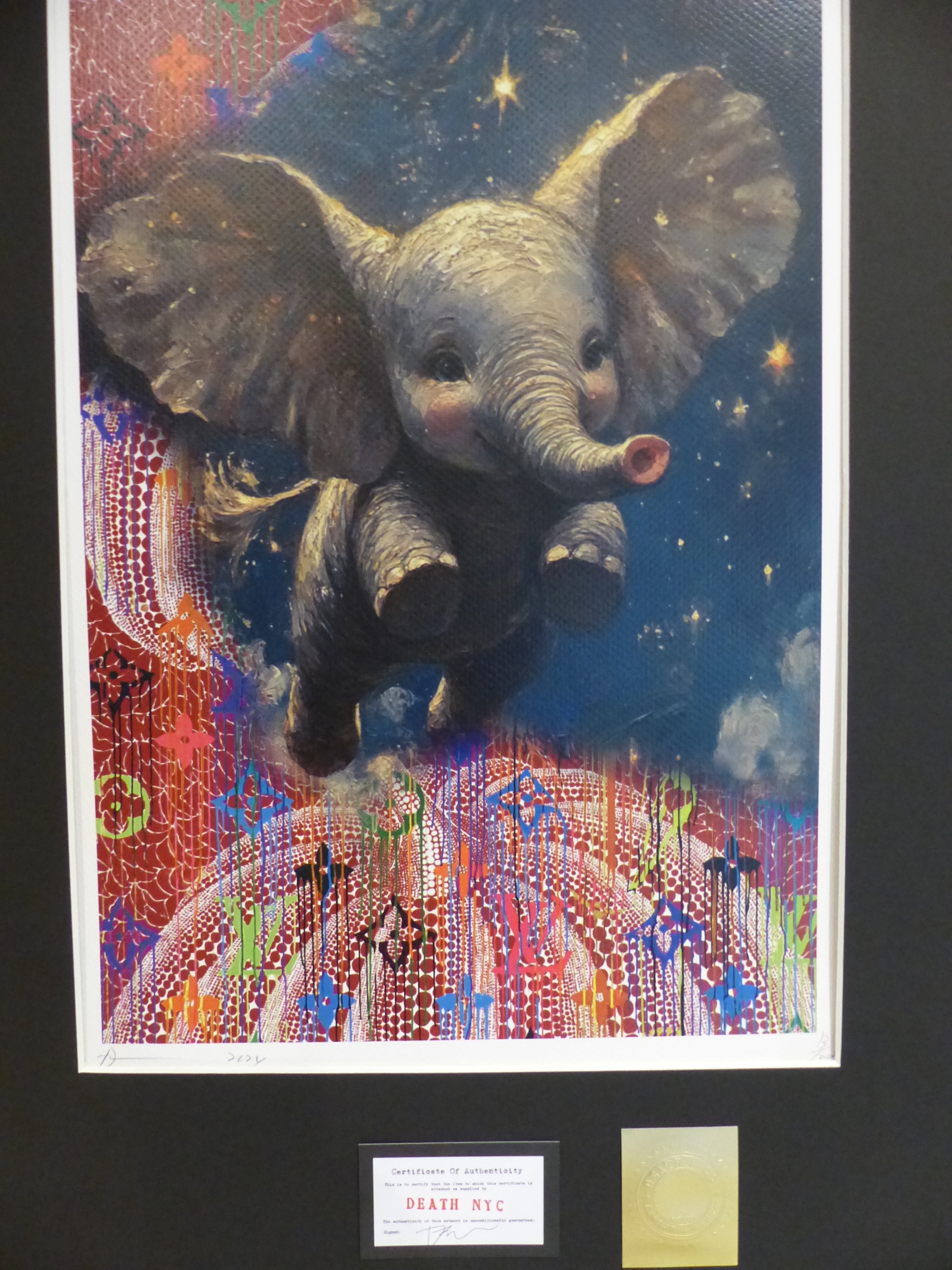 DEATH NYC fertig gerahmte Lithografie ltd Edit of 100 "Disney's Dumbo II" 3D Siegel COA